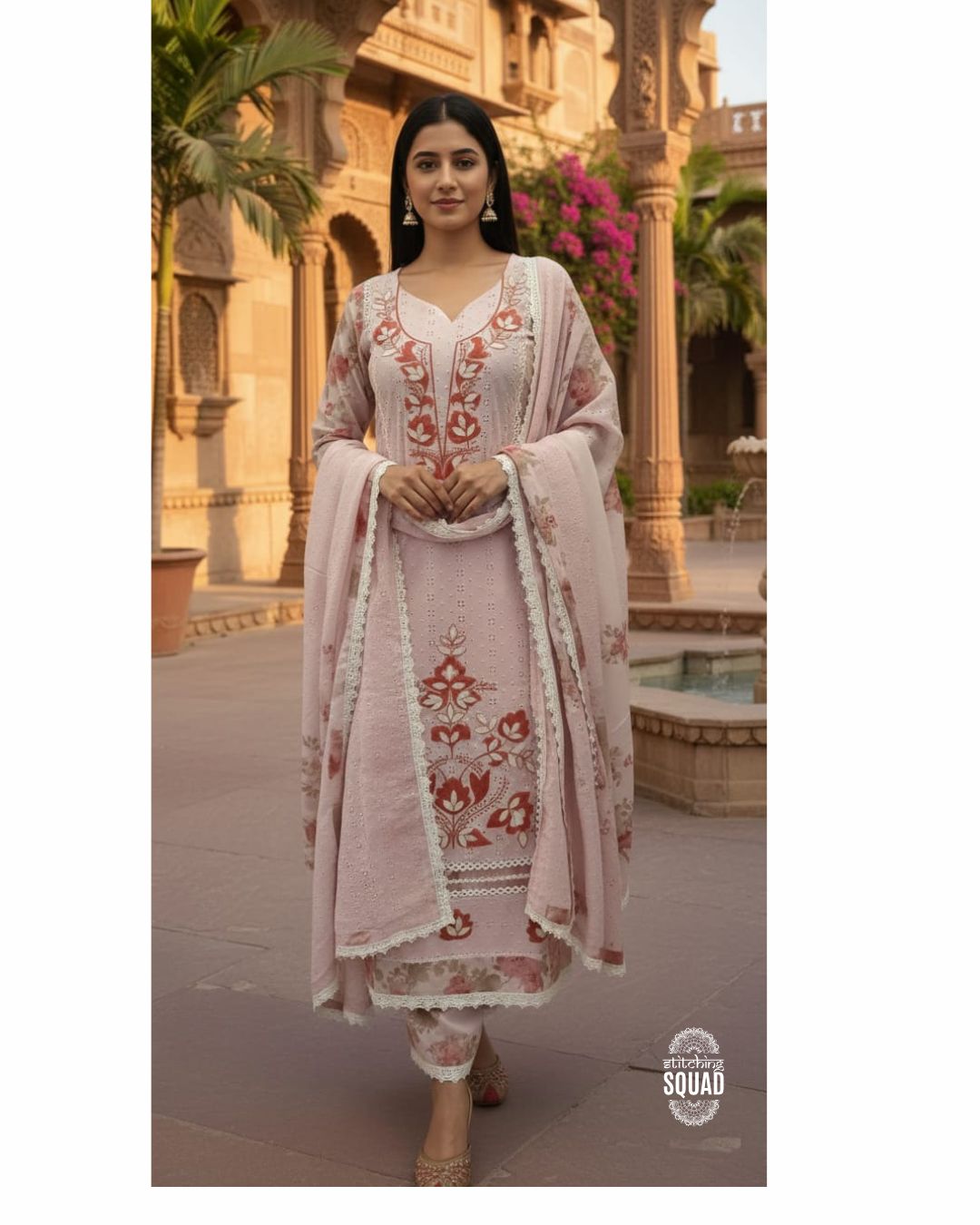 Cotton Hakoba Patch Work Suit Set with Crochet Lace Dupatta