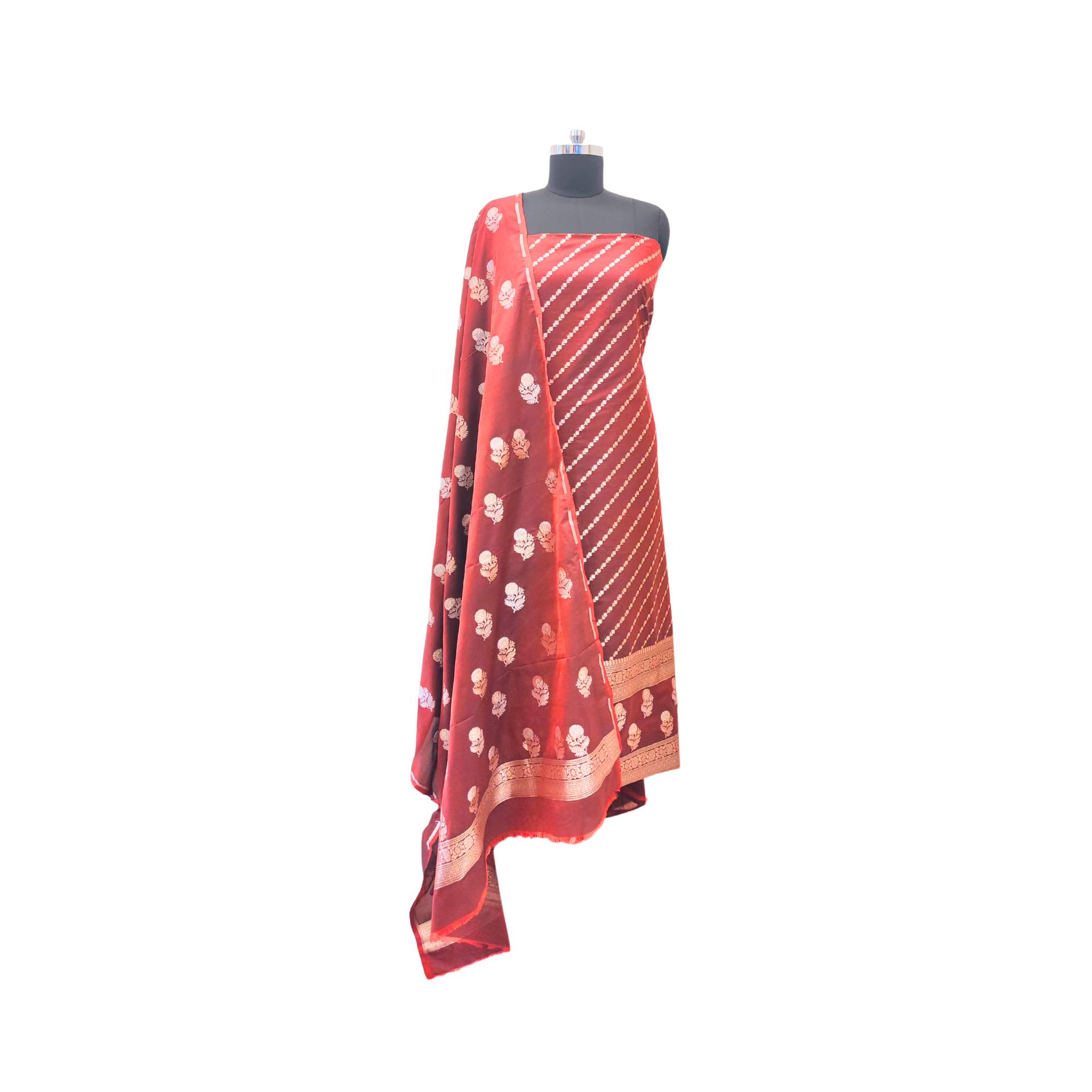 Brocade suit with intricate jal weaving, paired with a brocade dupatta — elegant suits for women.