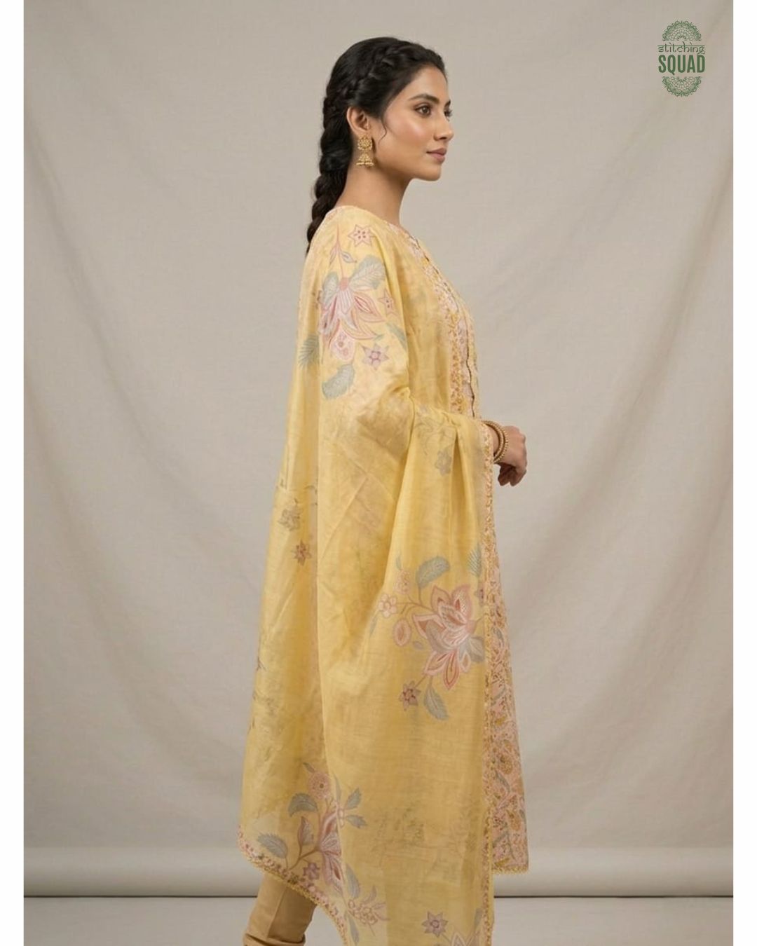 Sunlit Floral Cotton Suit with Printed Muslin Dupatta