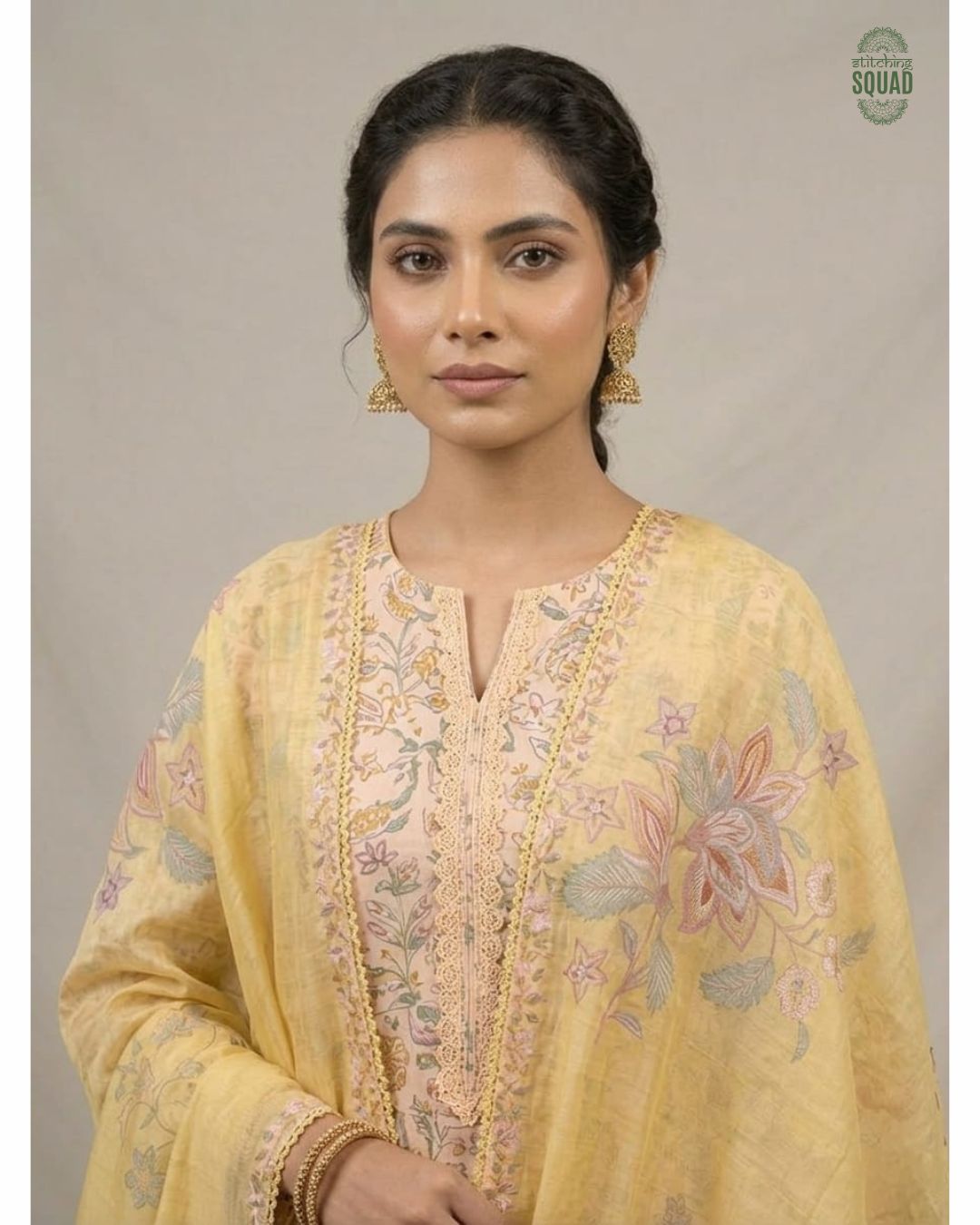Sunlit Floral Cotton Suit with Printed Muslin Dupatta