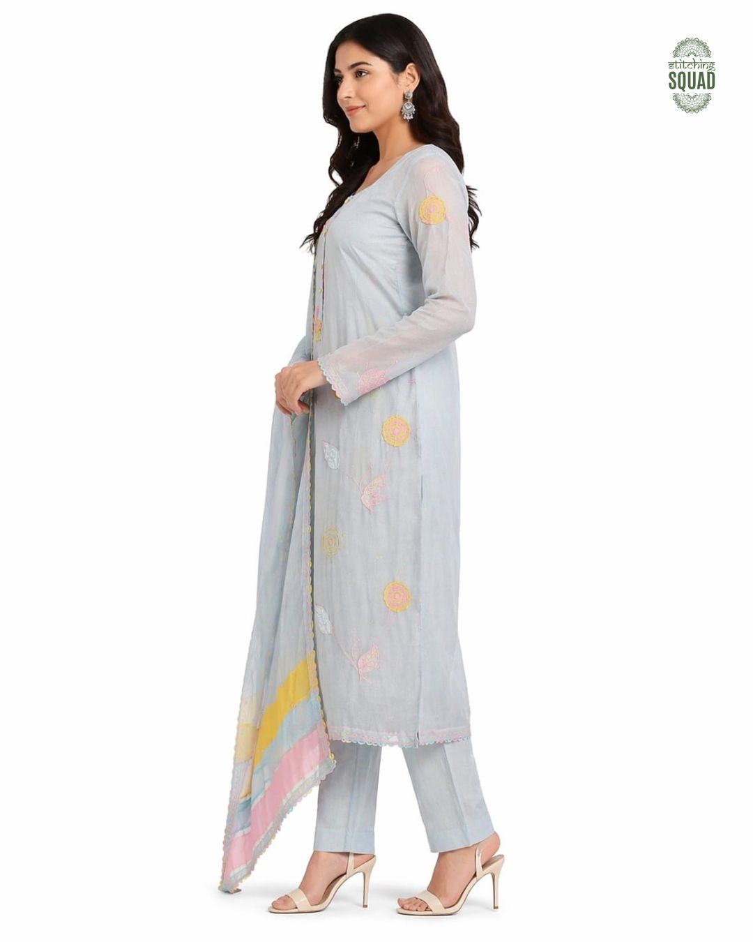 Elegant Chanderi Patchwork Suit Set with Thread Work