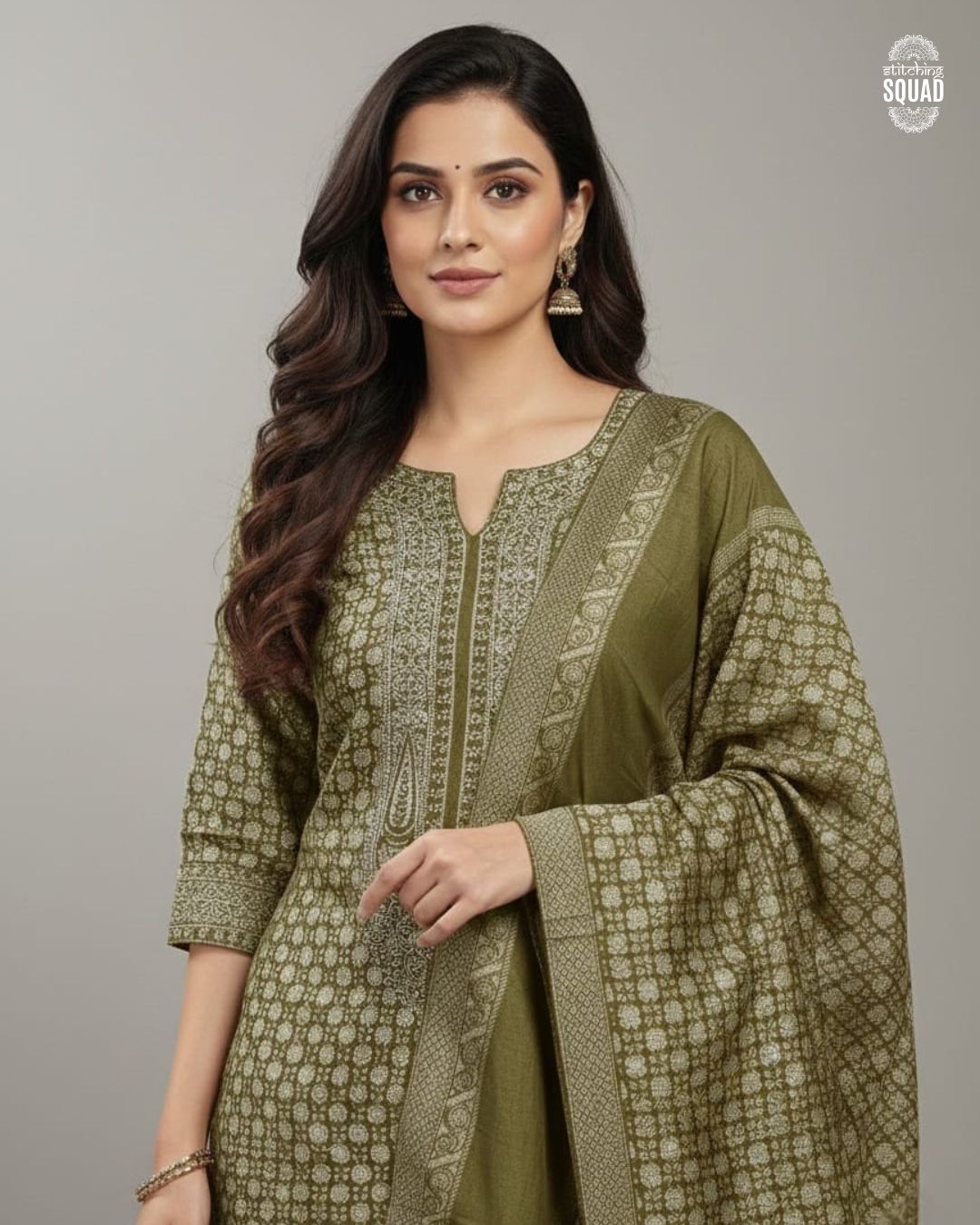 The Gilded Brocade: Woven Elegance with Machine-Embroidered Yoke.