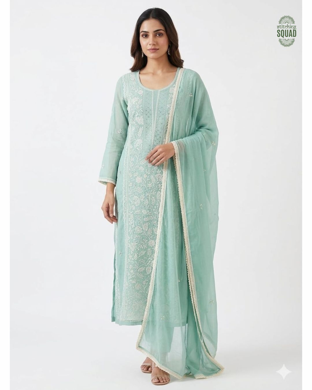 The Chanderi Mul Edit: Ethereal Floral Machine Embroidery on Soft Seafoam Silk-Cotton