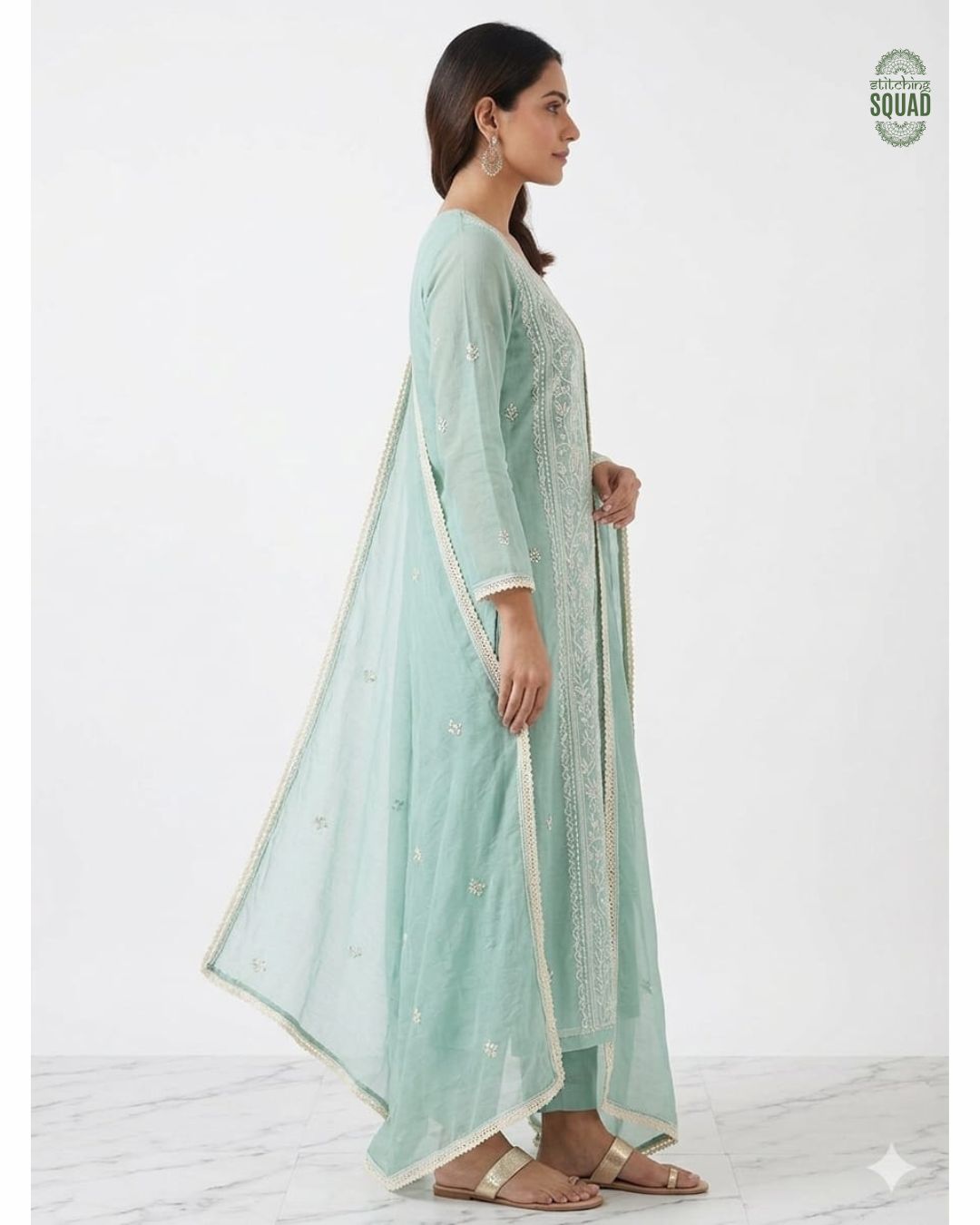 The Chanderi Mul Edit: Ethereal Floral Machine Embroidery on Soft Seafoam Silk-Cotton