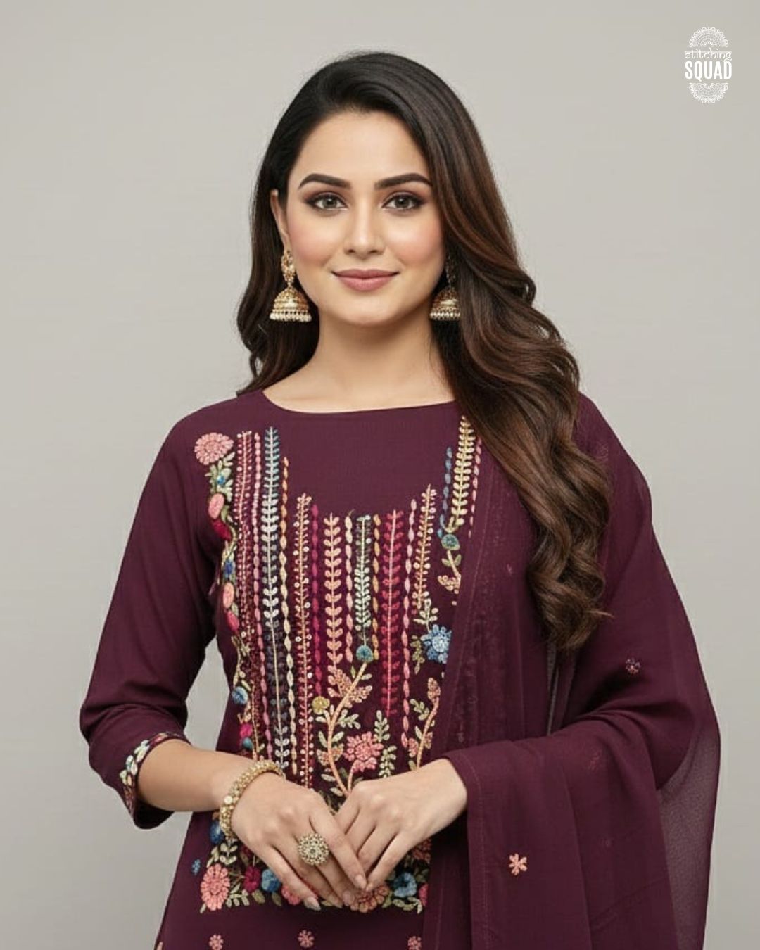 Vintage Vine:Unstitch Deep Wine Georgette featuring Multi-Color Karachi Artistry.