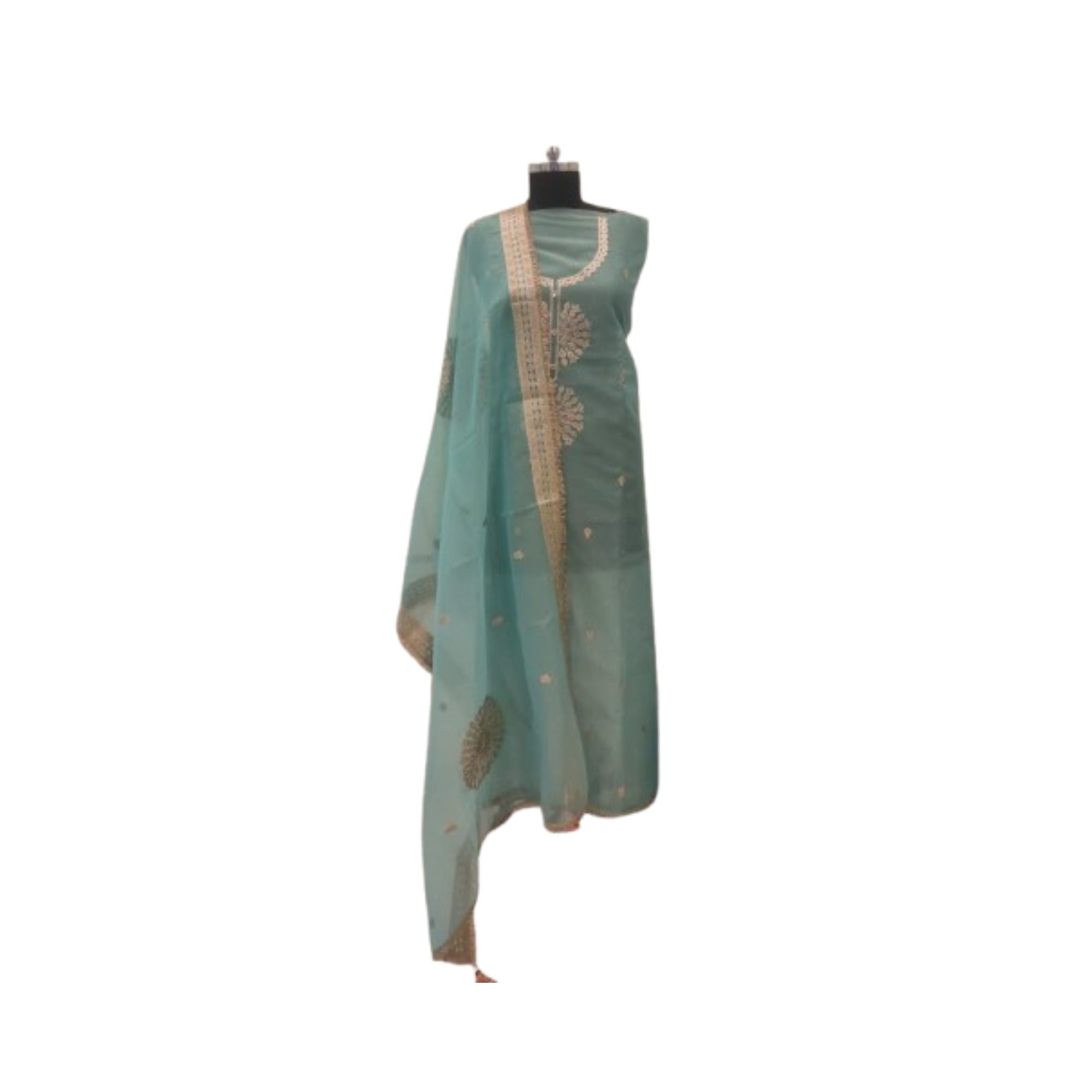 TISSUE UNSTITCH SUIT ADORNED WITH  MACHINE AND BEAD WORK