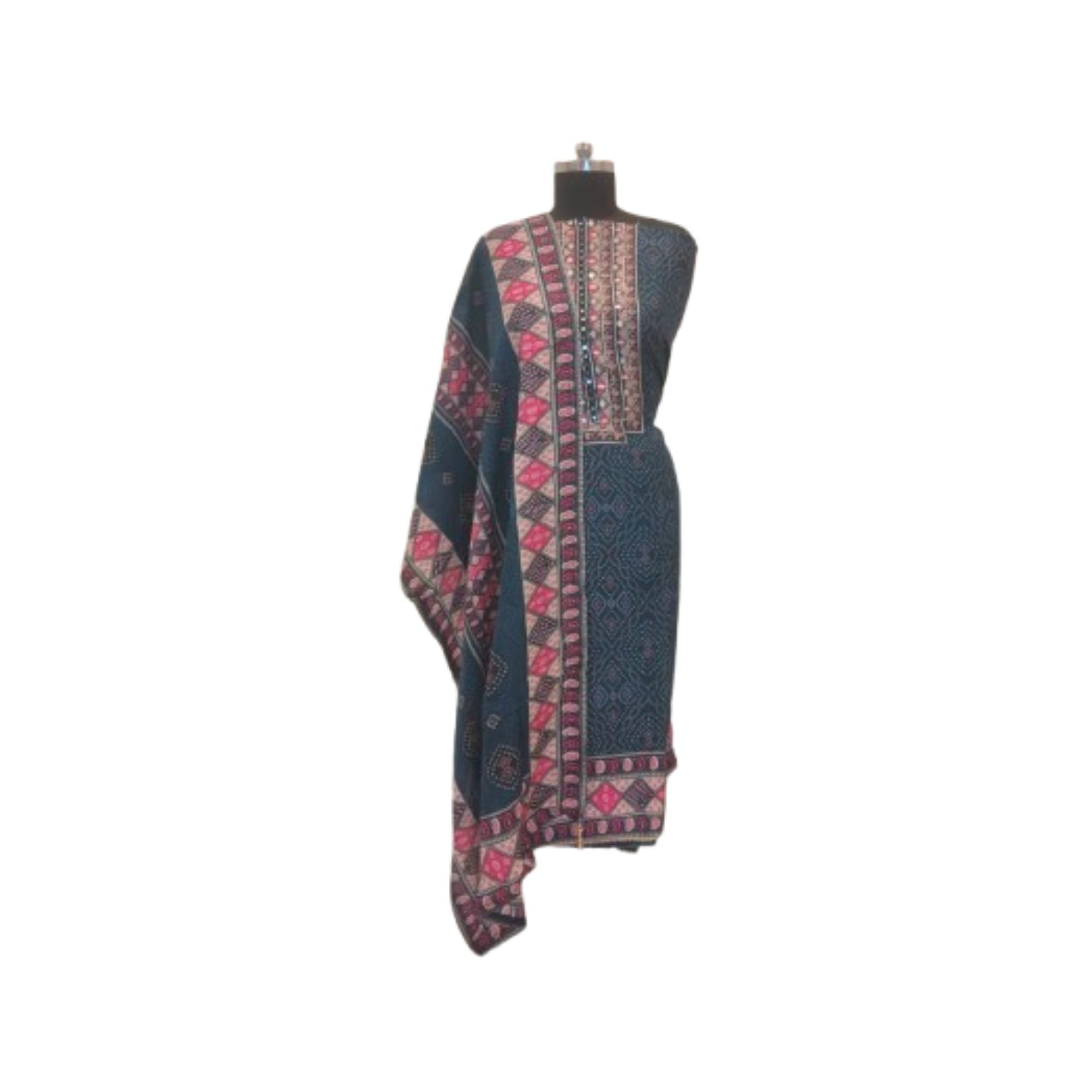 MUSLIN UNSTITCH SUIT HIGHLIGHT WITH GOTA WORK