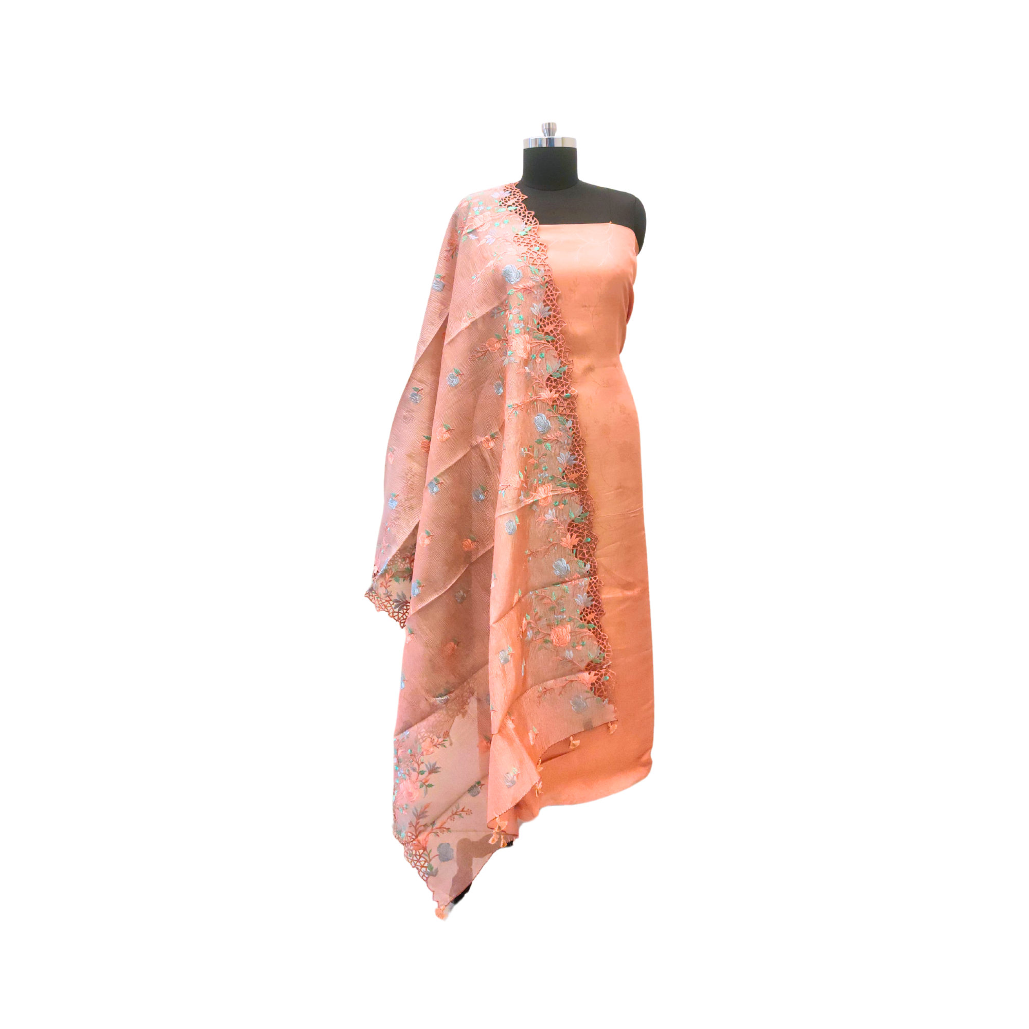 CRAPE JACQUARD SUIT WITH WOVEN FLORAL MOTIFS