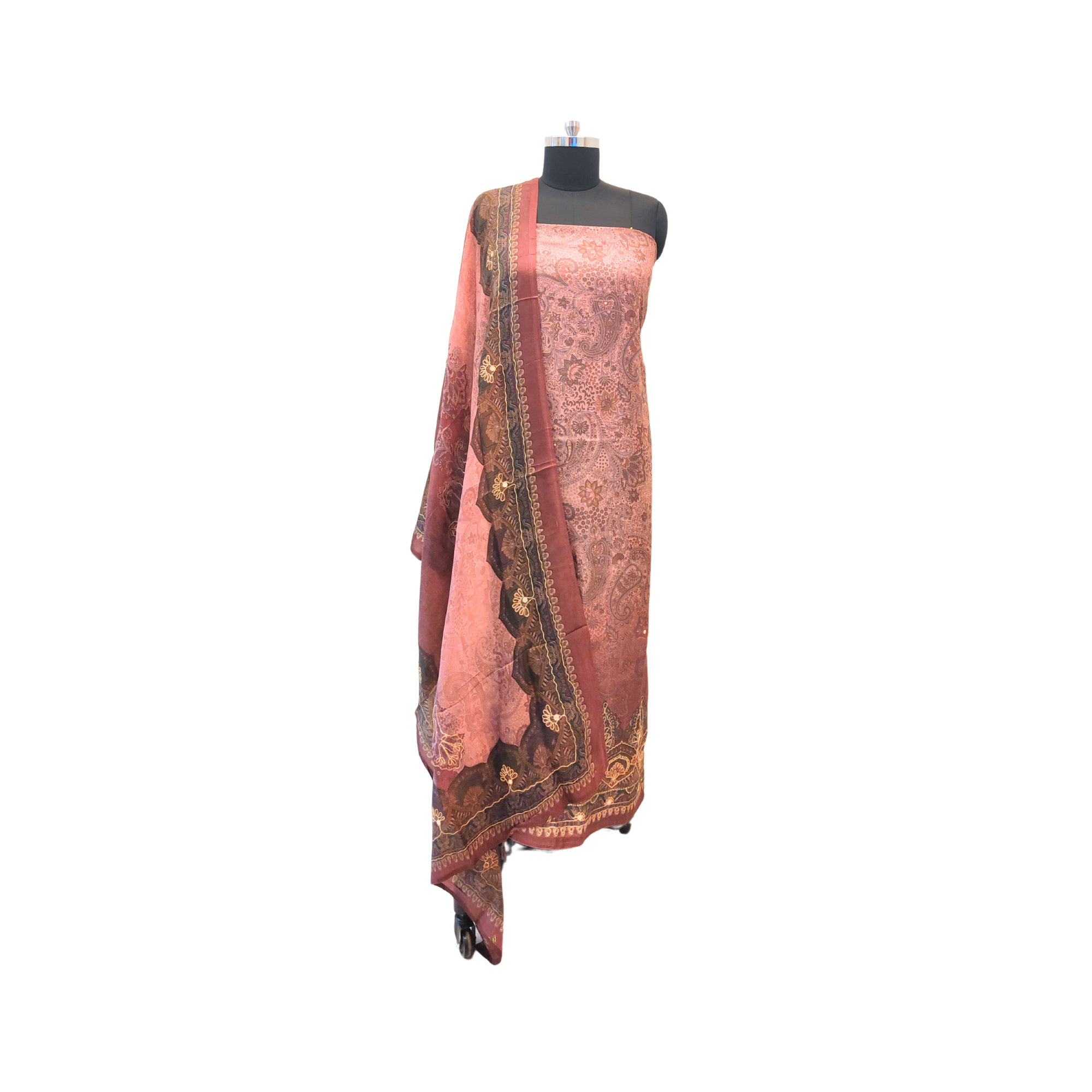 SILK SUIT  WITH DIGITAL PRINT PAISLEY AND FLORAL PRINT