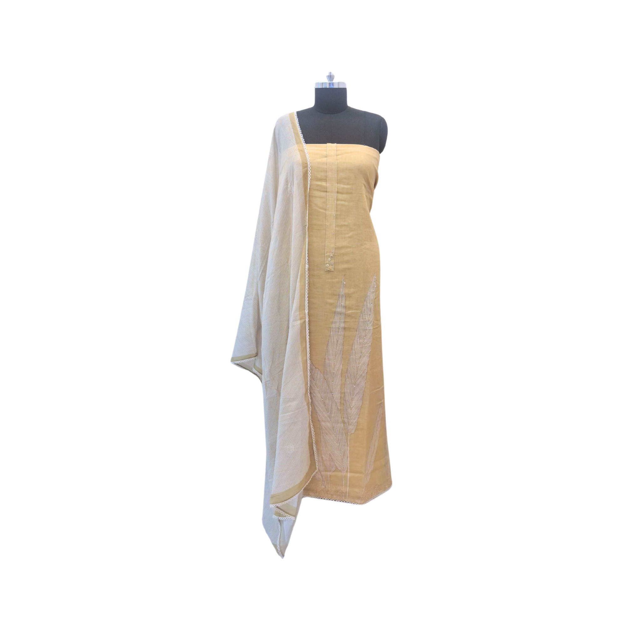 LINEN SUIT WITH NATURAL LEAF MOTIF