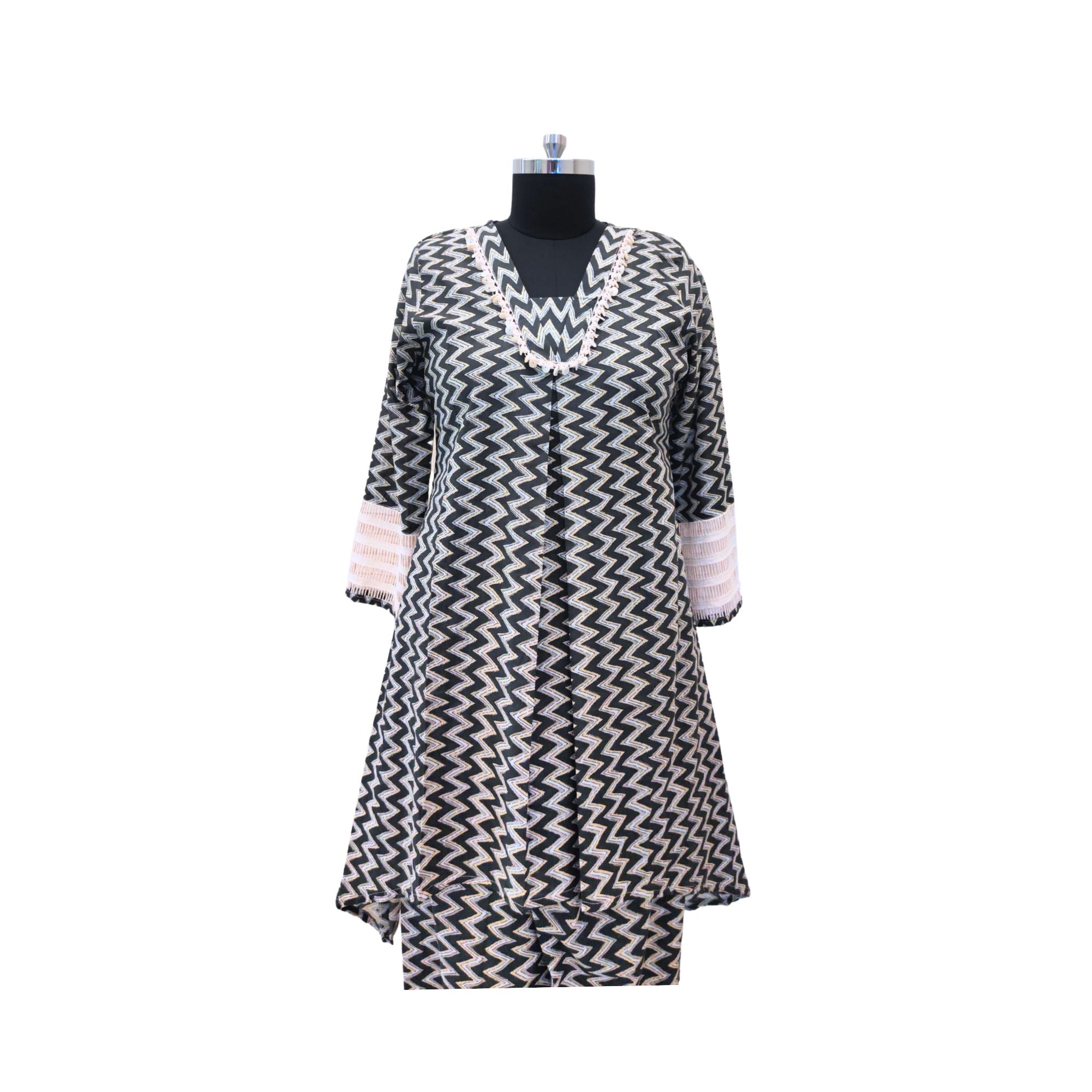Vibrant zigzag print enhances this cotton co-ord set, crafted for women.indo western set for women