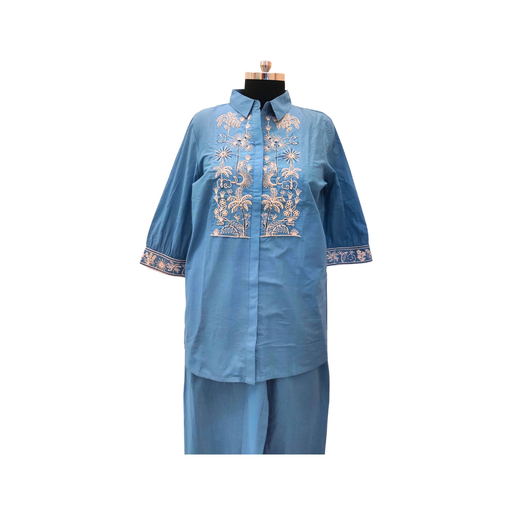 Cotton co-ord set with classic collar — chic Indo-Western set for women.