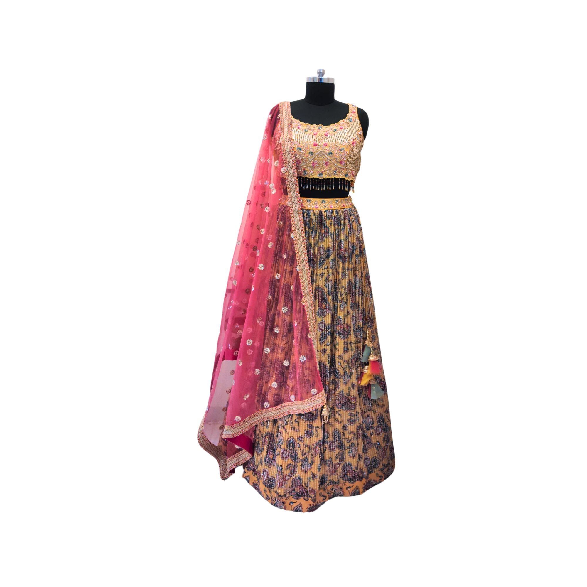 Shine on your special day with this sequins georgette bridal lehanga and embroidered blouse.