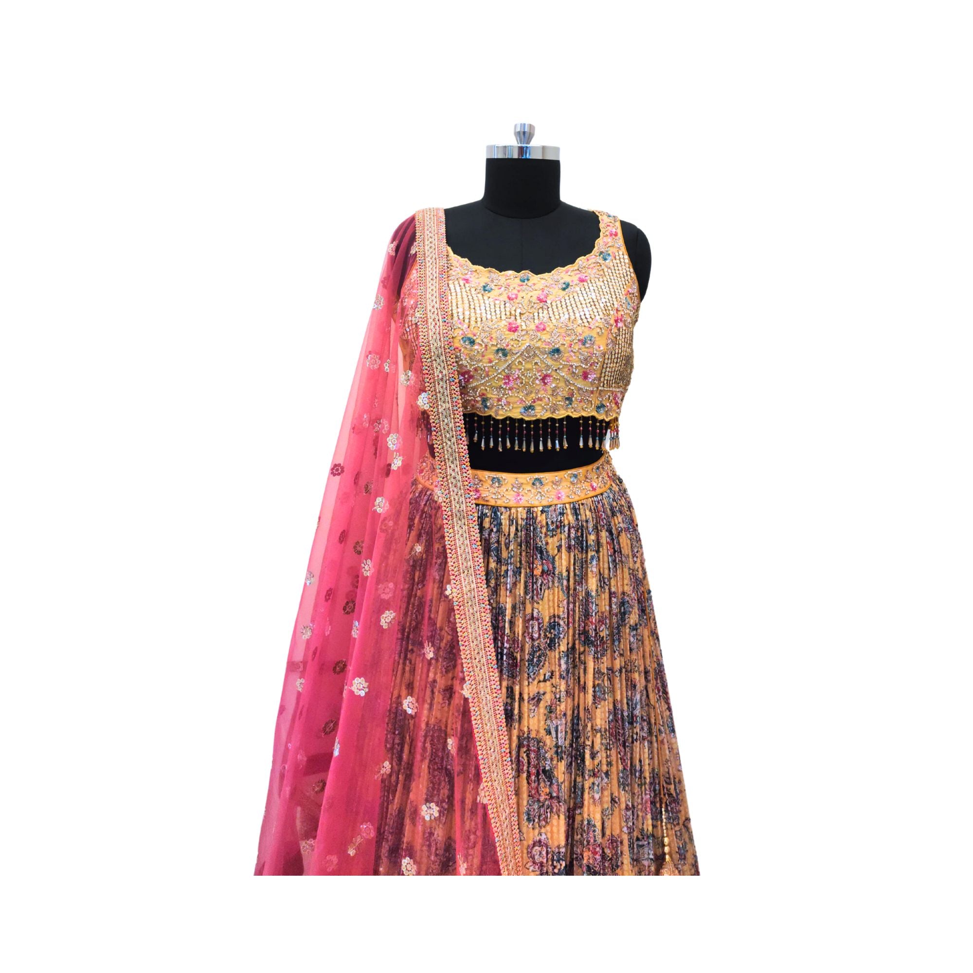 Shine on your special day with this sequins georgette bridal lehanga and embroidered blouse.