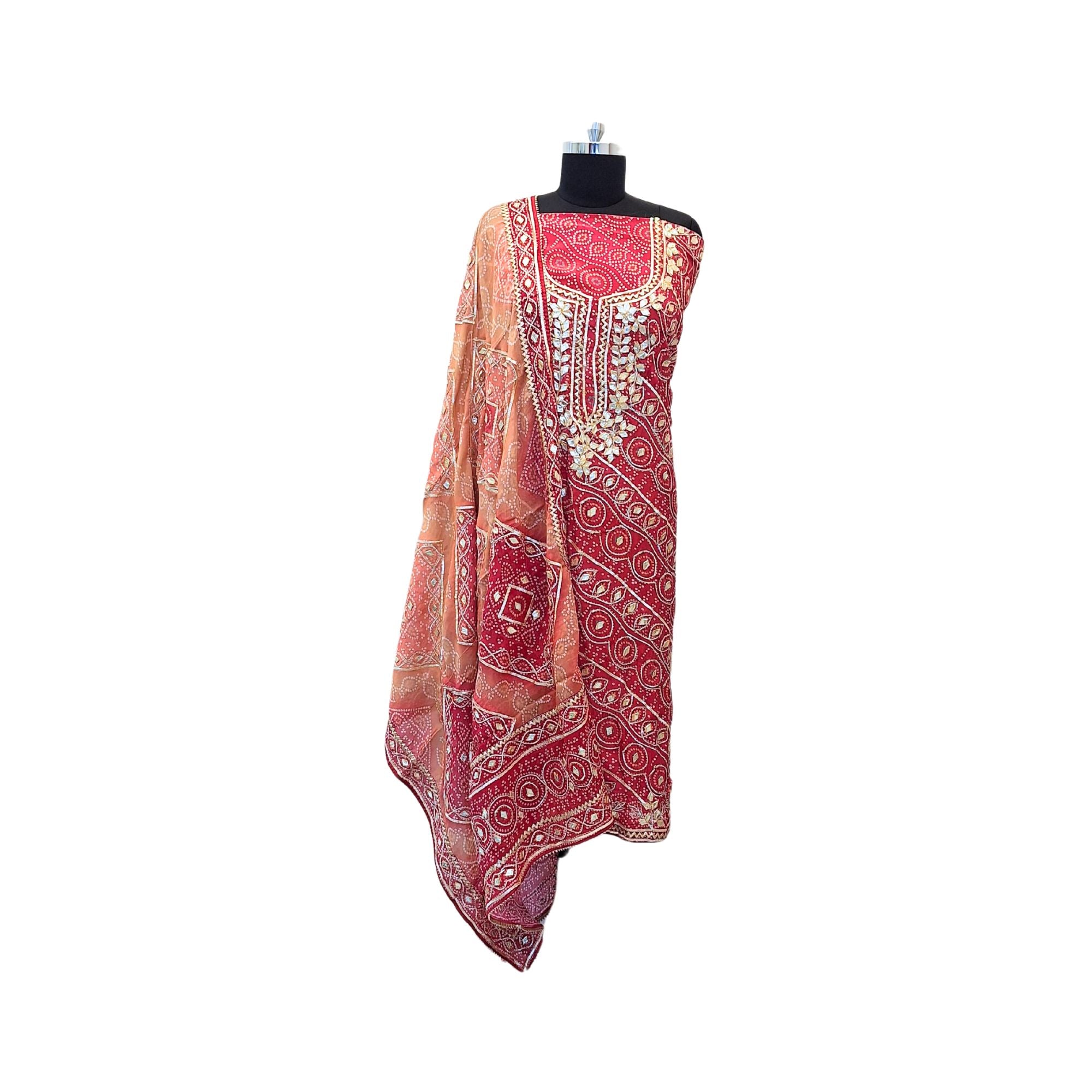 ie tradition with style — Bandhani printed crepe suit for effortless elegance. Suits for women.