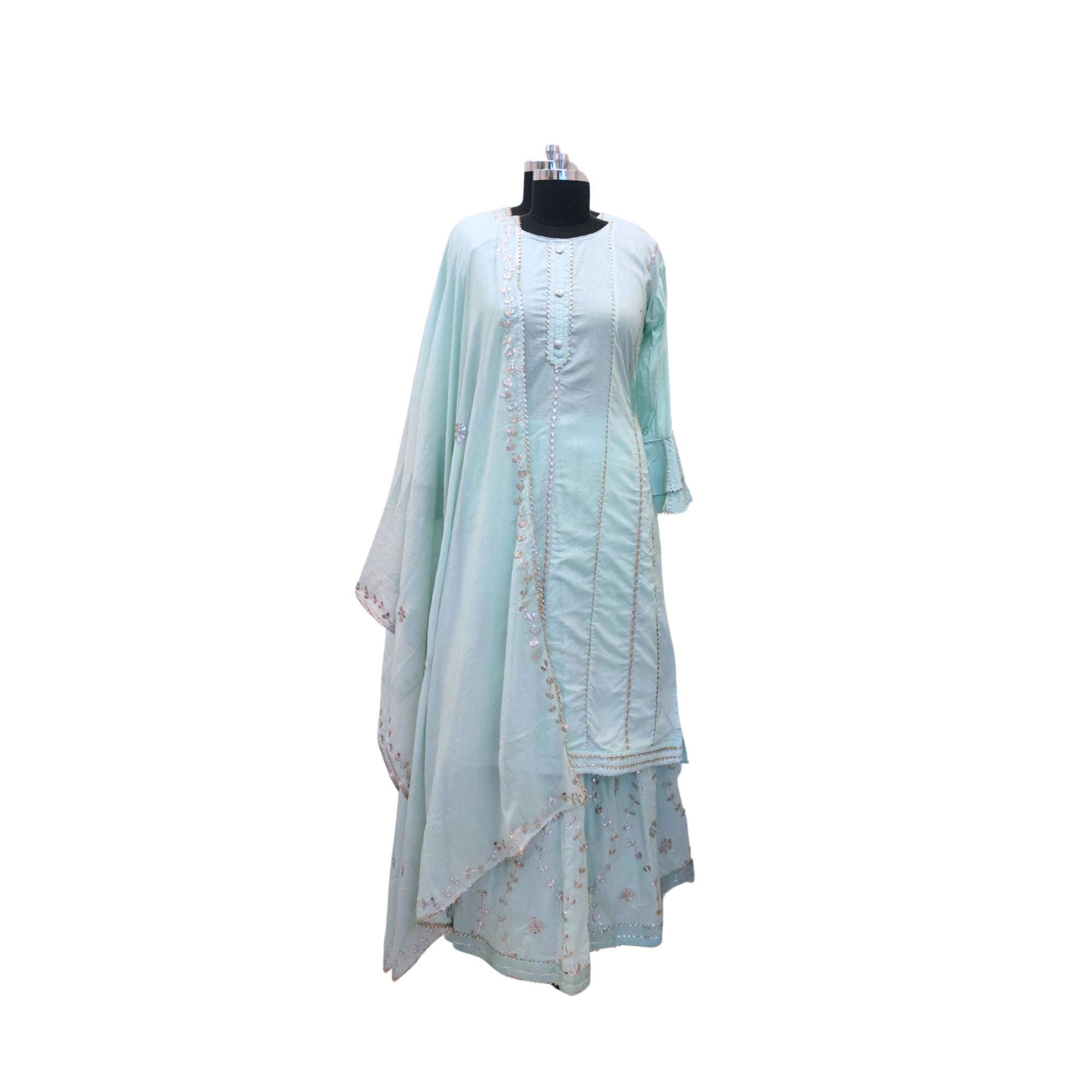 Stylish semi-stitch cotton kurti paired with a flowing skirt.Bridal set for womens