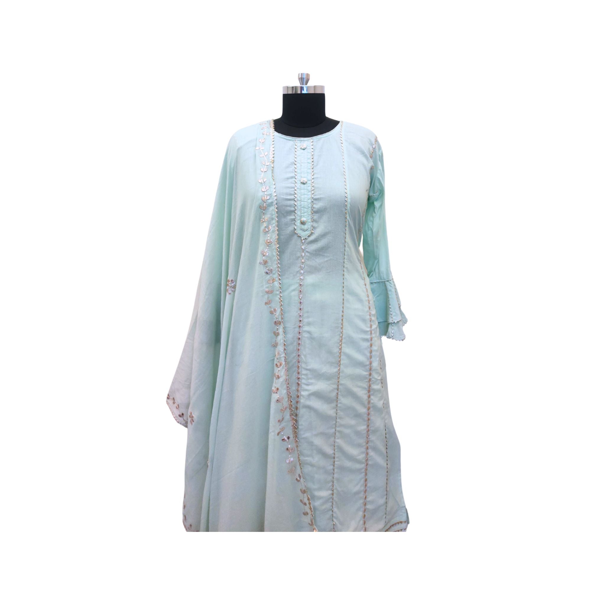 Stylish semi-stitch cotton kurti paired with a flowing skirt.Bridal set for womens