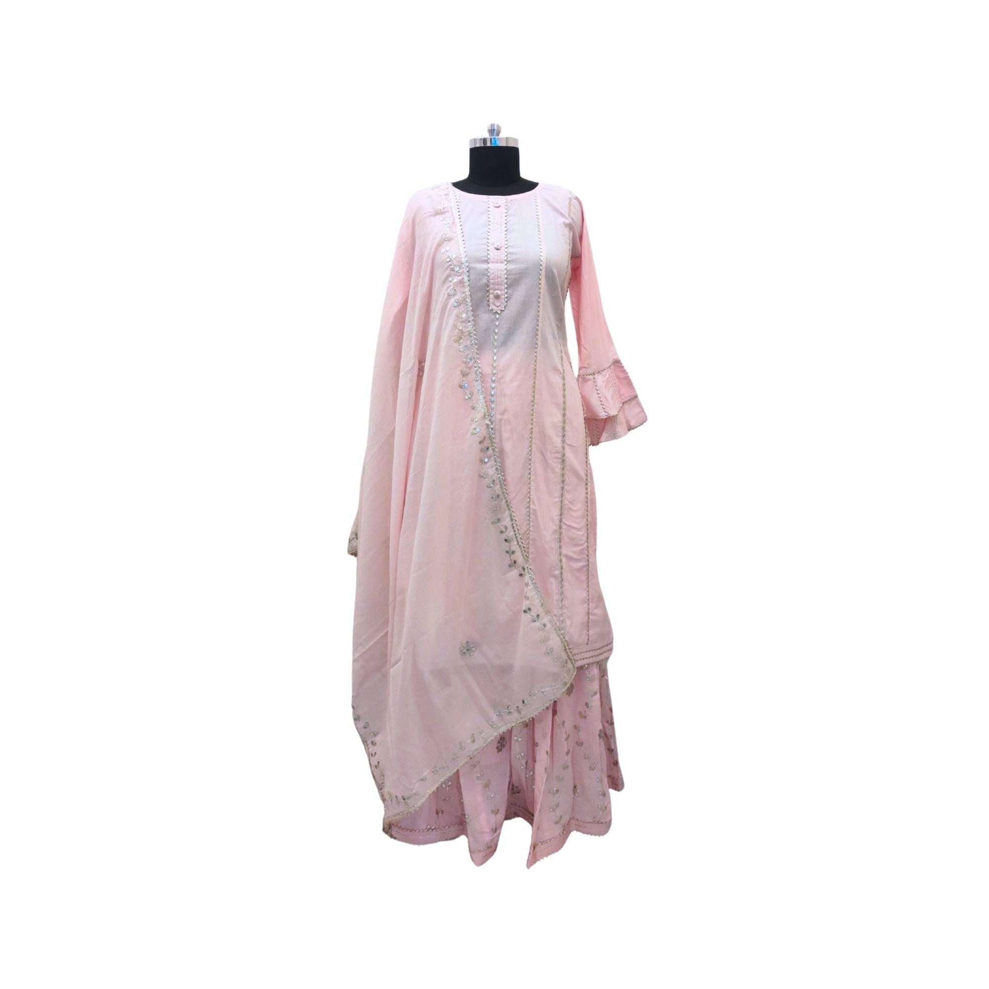 Stylish semi-stitch cotton kurti paired with a flowing skirt.Bridal set for womens