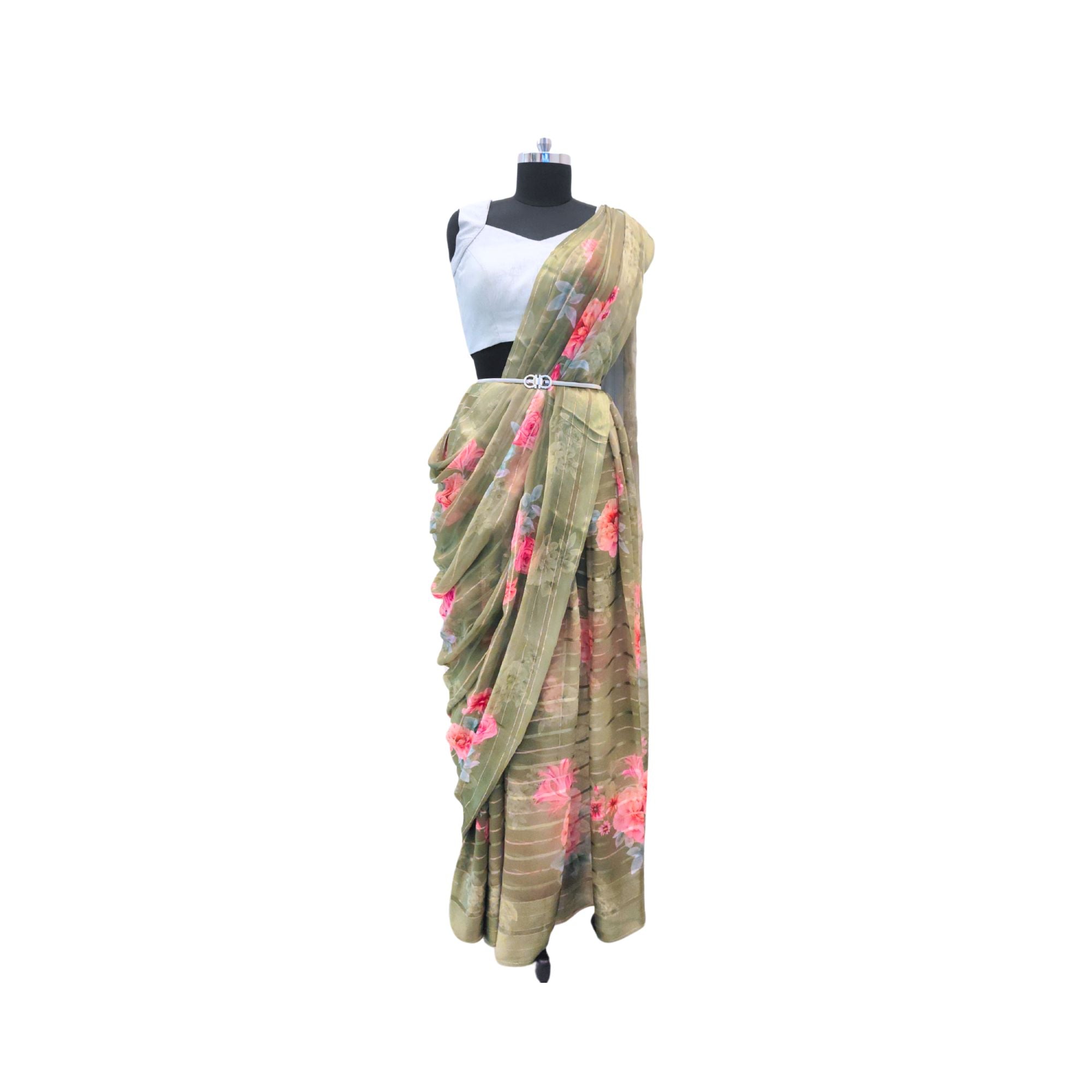 Stand out in style – Soft Green Chiffon Saree with striking prints, perfect sarees for women.