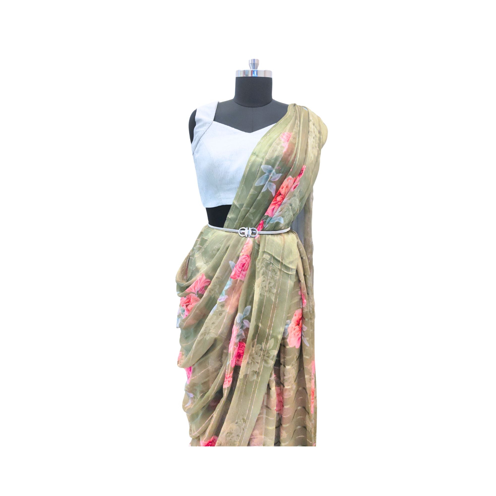 Stand out in style – Soft Green Chiffon Saree with striking prints, perfect sarees for women.