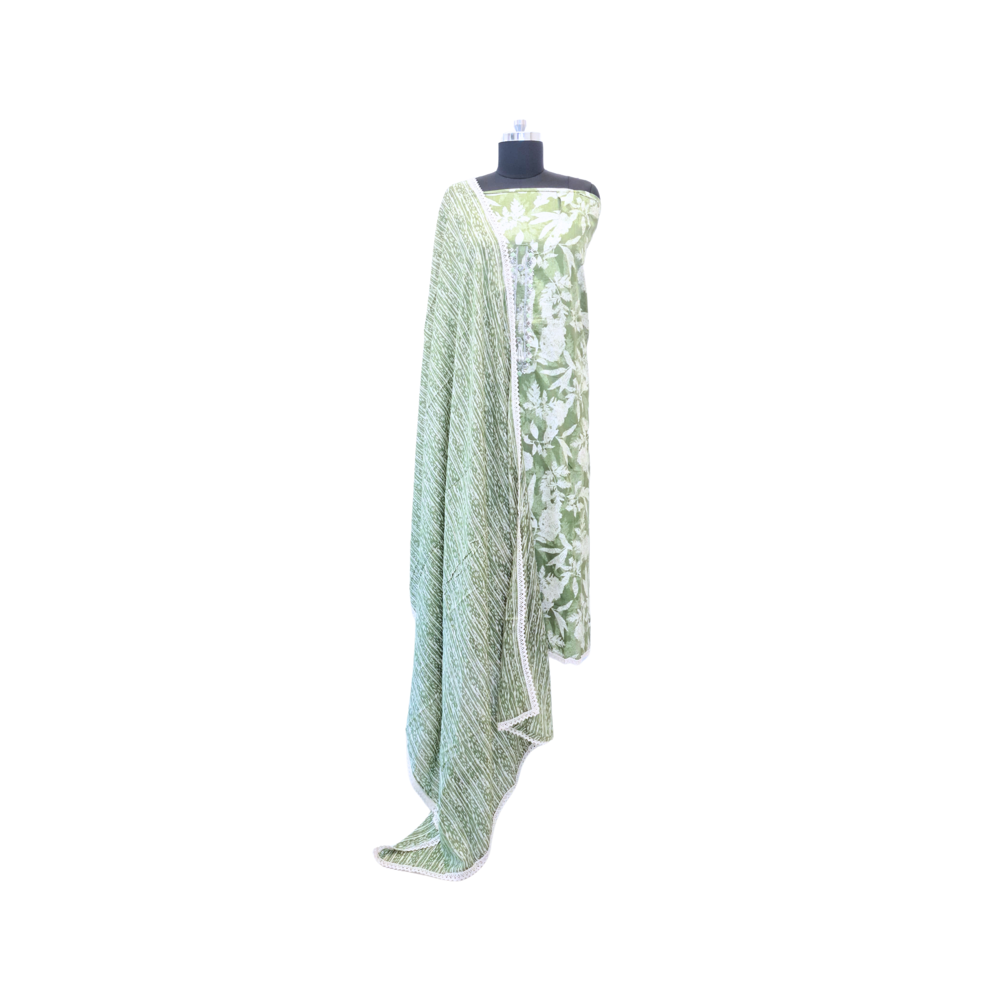 GREEN EMBROIDER COTTON UNSTITCHED SUITS