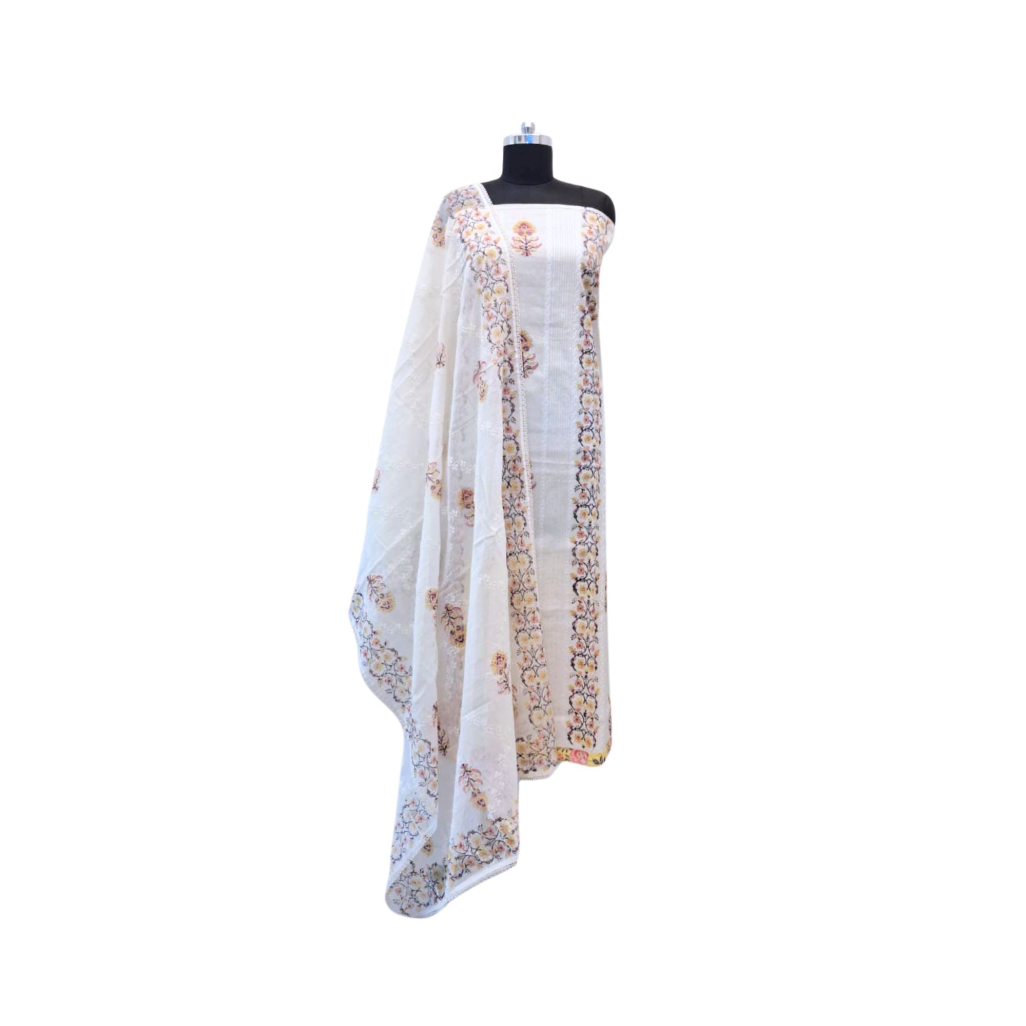 Off-White Unstitched Suit with Fine Machine Thread Embroidery – Stylish Suits for Women