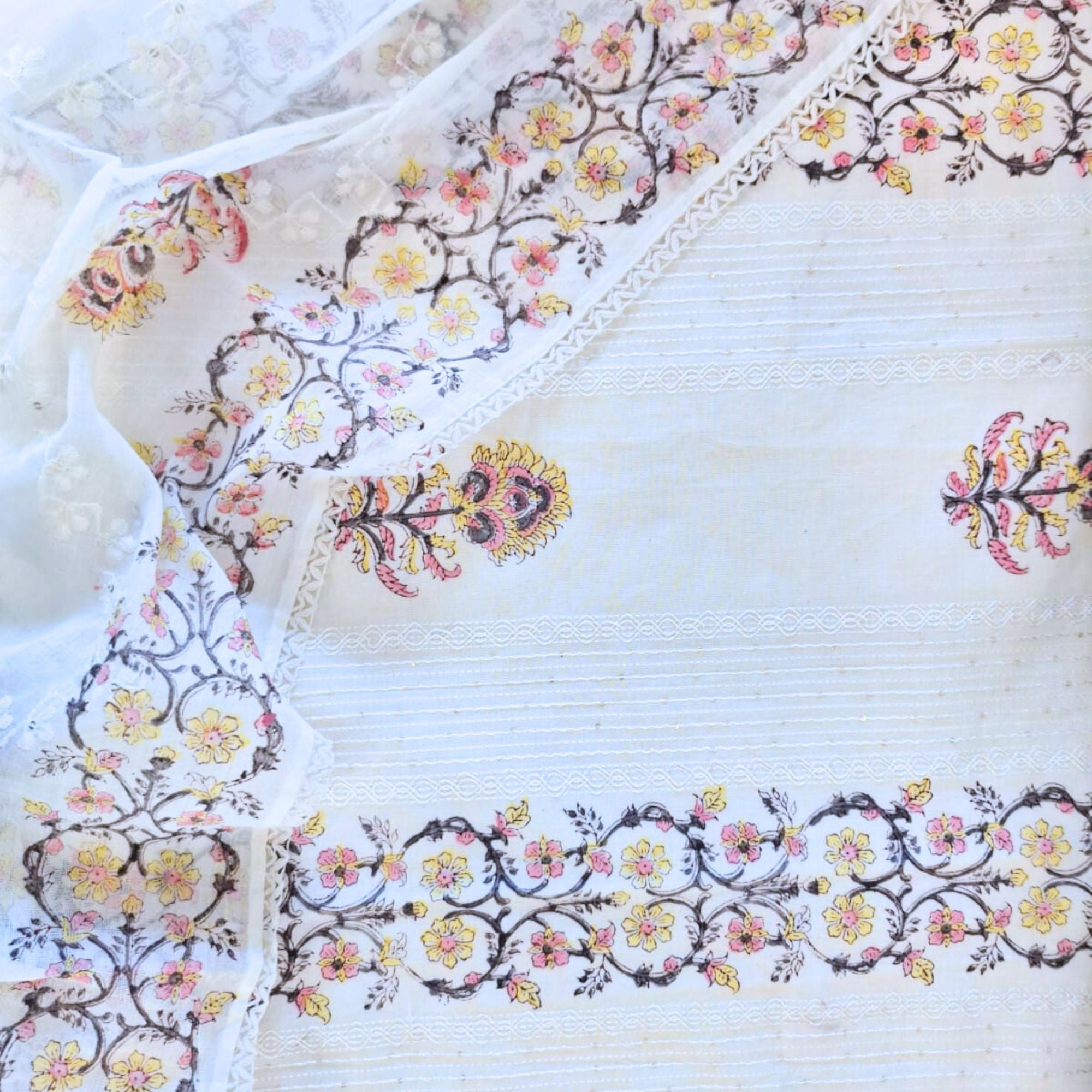 Off-White Unstitched Suit with Fine Machine Thread Embroidery – Stylish Suits for Women
