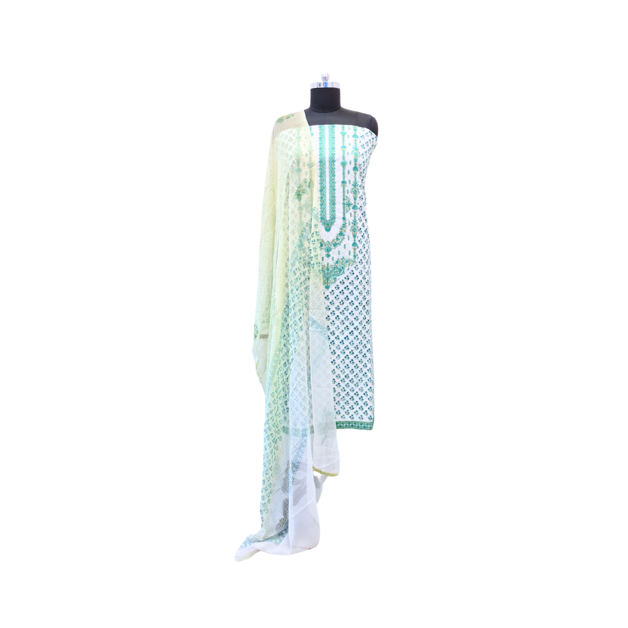GREEN MACHINE EMBROIDER UNSTITCHED SUIT