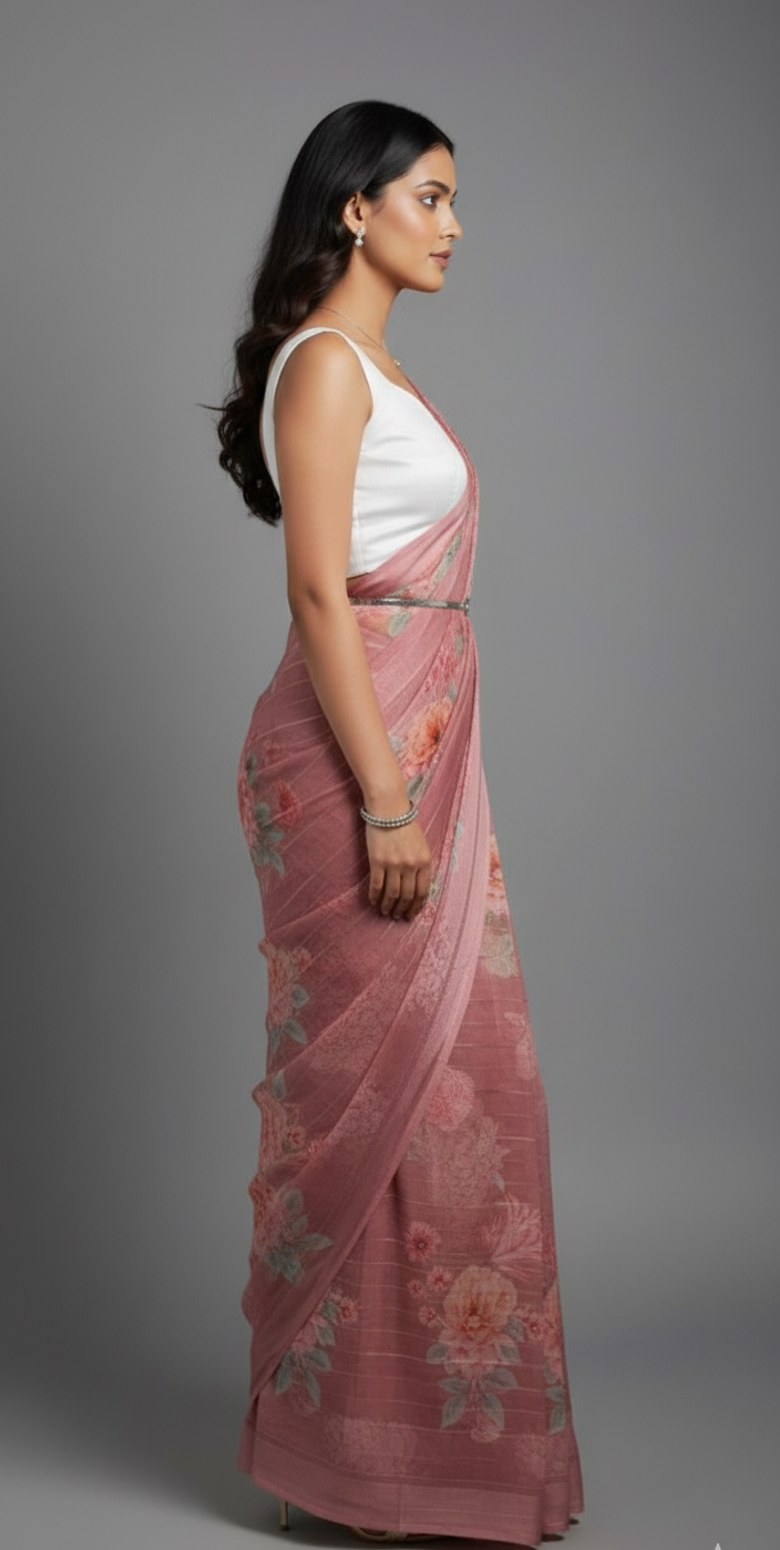 Stand out in style – Soft Green Chiffon Saree with striking prints, perfect sarees for women.