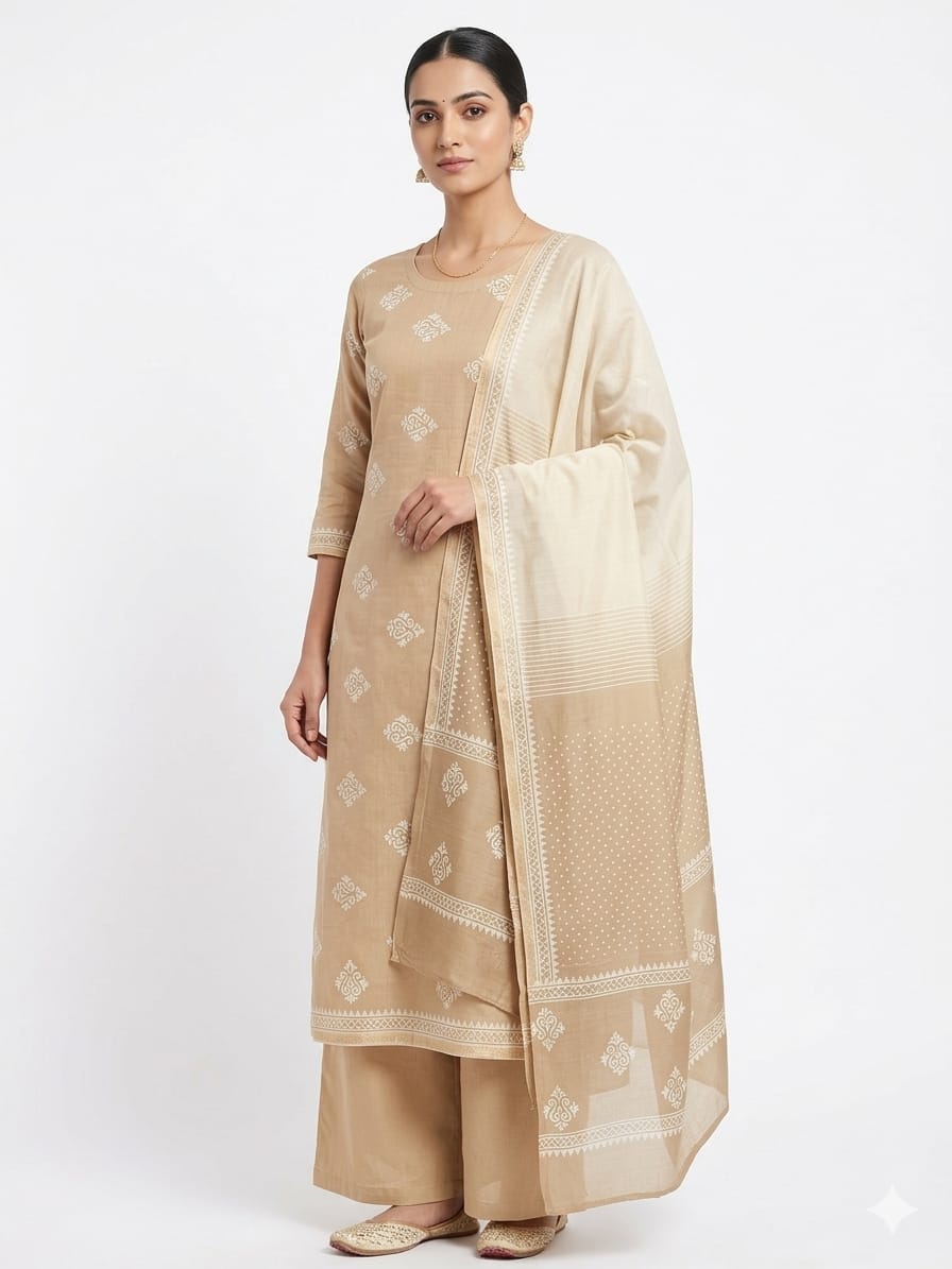 Elegant Muslin Printed Suit Set with Graceful Printed Dupatta