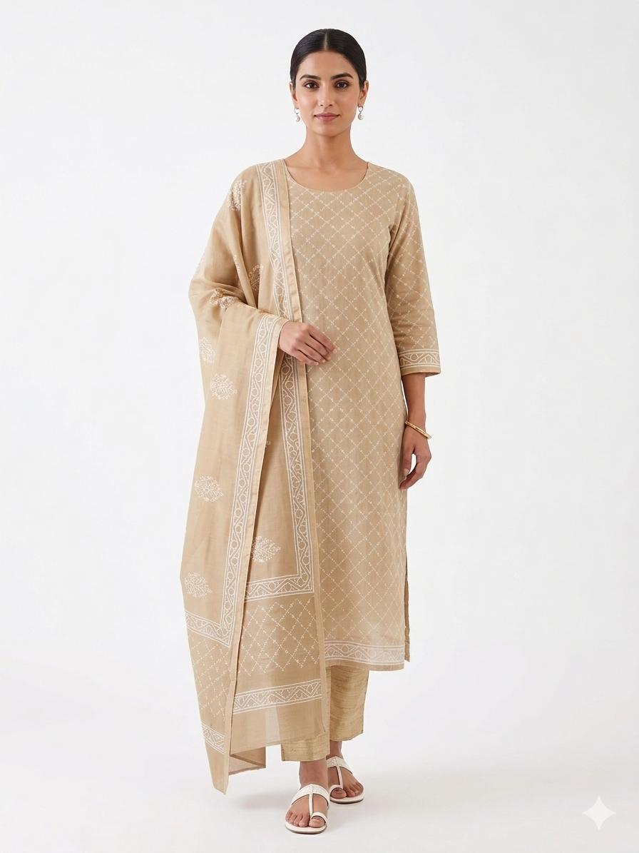 Elegant Muslin Printed Suit Set with Graceful Printed Dupatta
