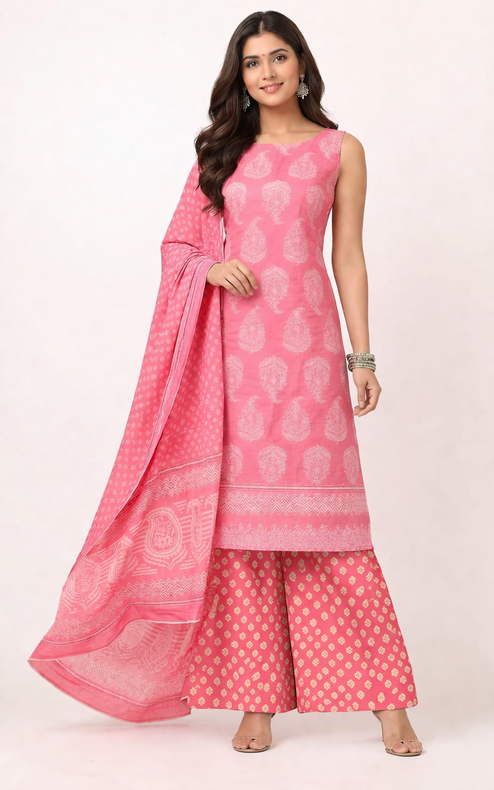 Elegant Pink Cotton Printed Suit Set