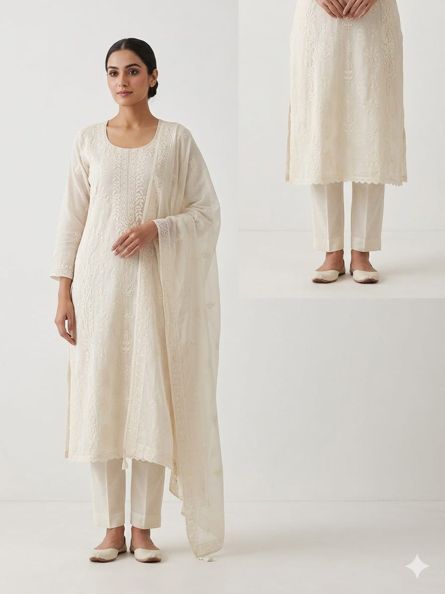 Elegant Chanderi Embroidered Suit Set