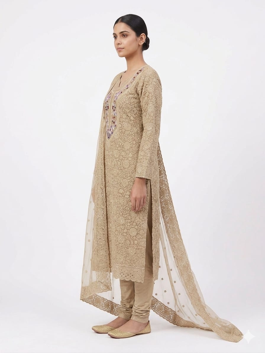 Elevate your ethnic wardrobe with this masterpiece of delicate craftsmanship and contemporary grace.