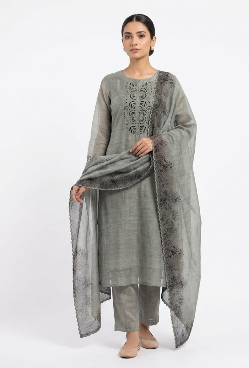 The Sculpted Chanderi Edit: Precision Cutwork & Floral Grace