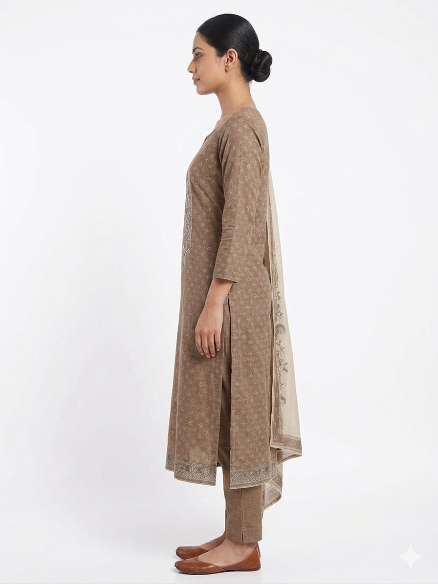 Vintage Paisley Chanderi: Emphasizes the classic motifs used on the dupatta and neck.