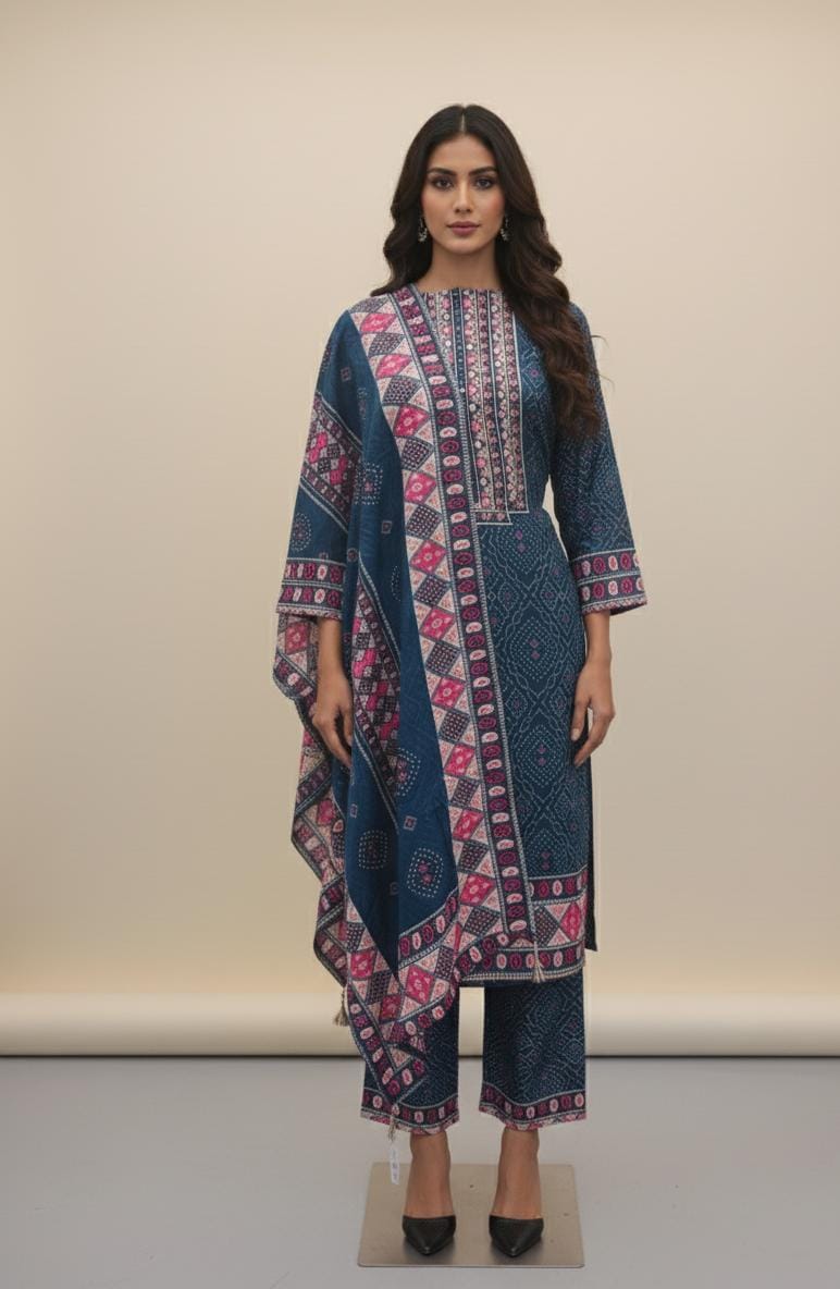 MUSLIN UNSTITCH SUIT HIGHLIGHT WITH GOTA WORK