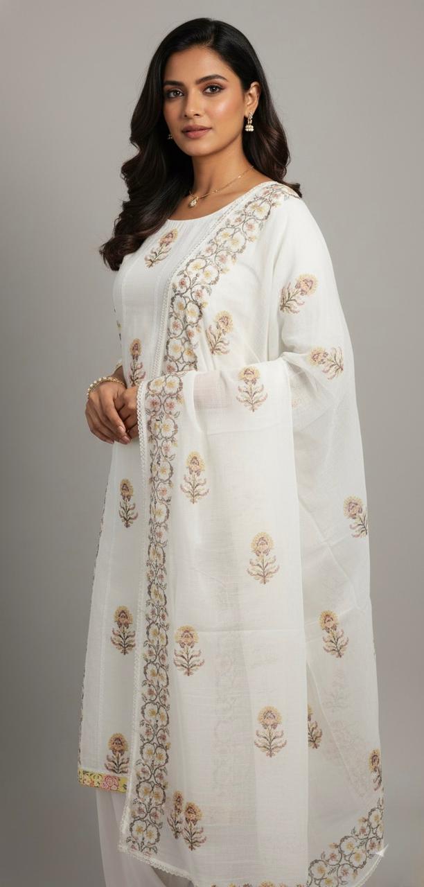Off-White Unstitched Suit with Fine Machine Thread Embroidery – Stylish Suits for Women