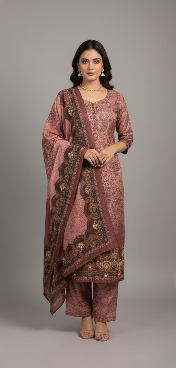 Vibrant prints, luxurious silk — paisley and floral digital printed suit. Perfect suits for women.