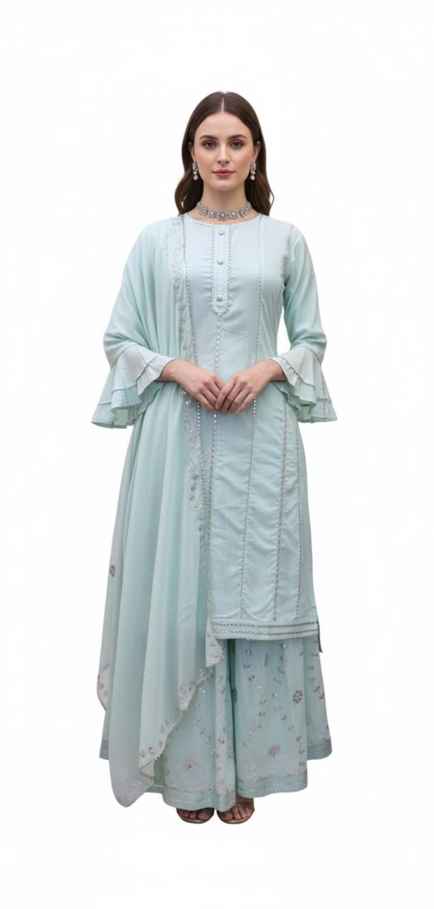 Stylish semi-stitch cotton kurti paired with a flowing skirt.Bridal set for womens