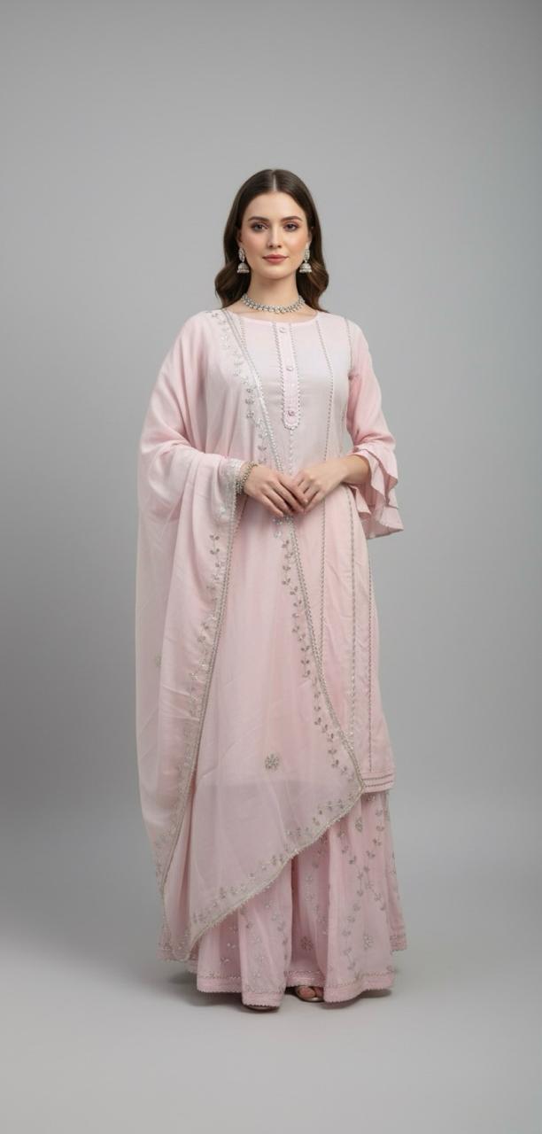 Stylish semi-stitch cotton kurti paired with a flowing skirt.Bridal set for womens
