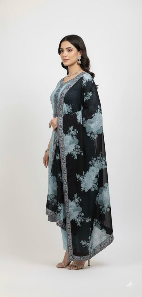 UNSTITCH SUIT WITH CROCHET AND THREAD WORK EMBROIDERY