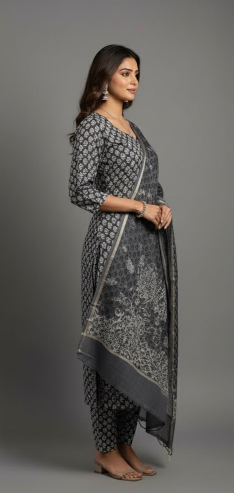 CHANDERI SUIT WITH FLORAL PRINT DESIGN