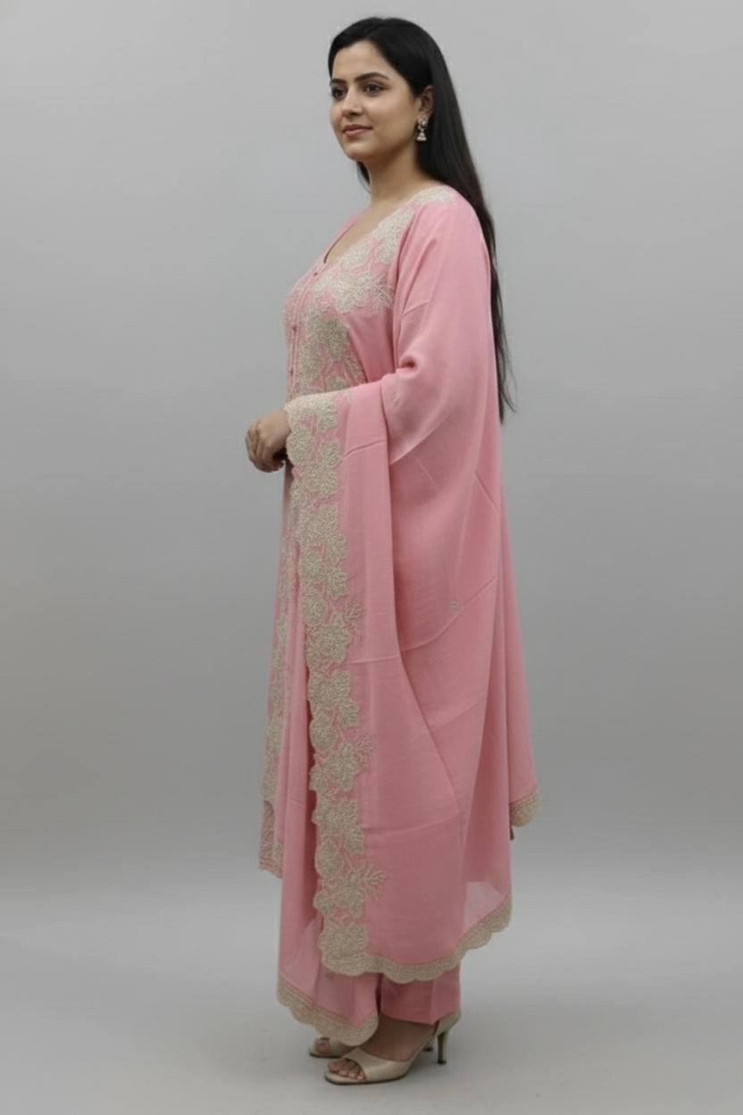 TISSUE UNSTITCH SUIT HIGHLIGHT  WITH PRESTUCTURE STONE WORK NECK