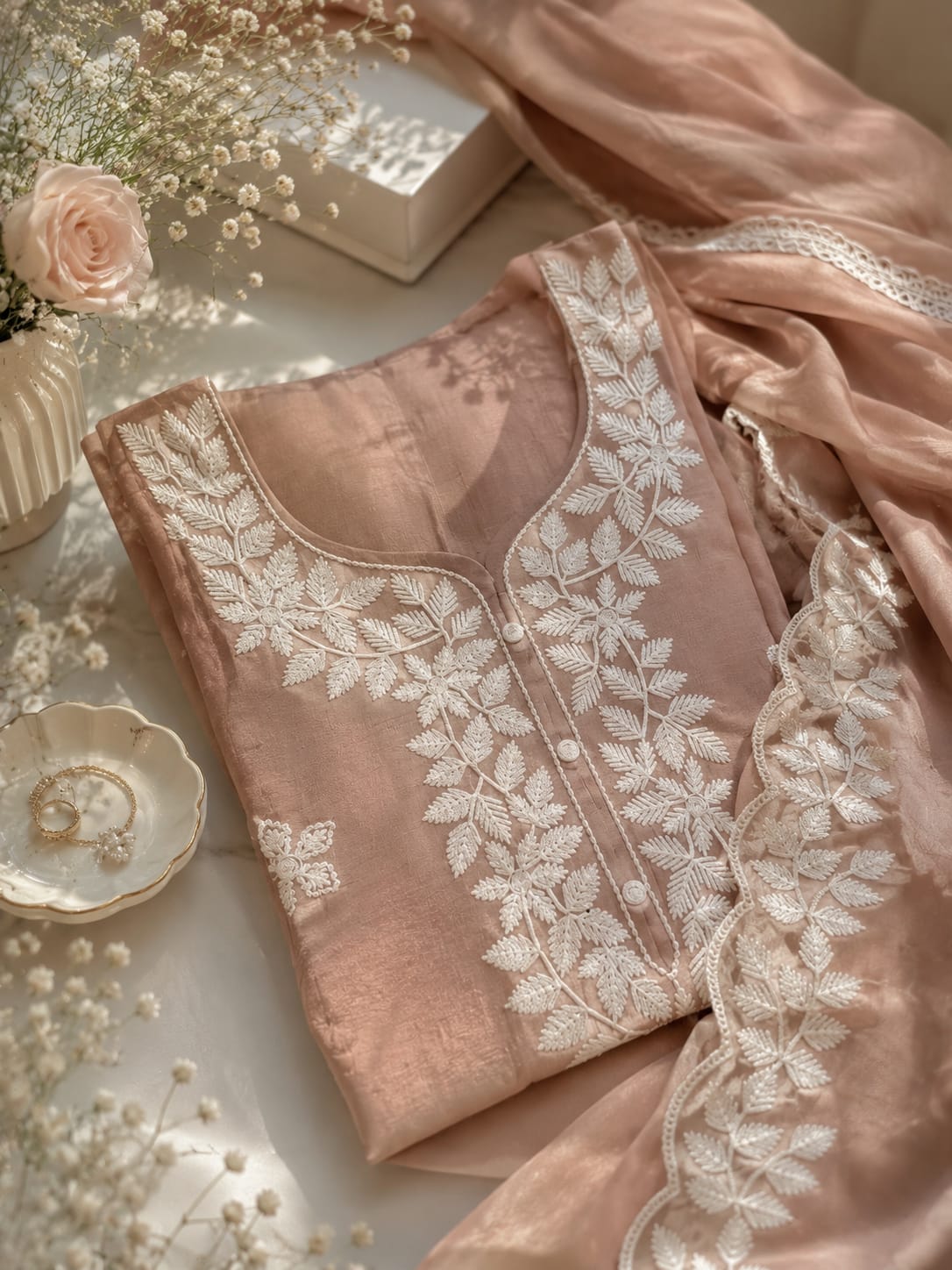 COTTON UNSTITCH SUIT, HIGHLIGHT WITH MACHINE THREAD EMBROIDERY
