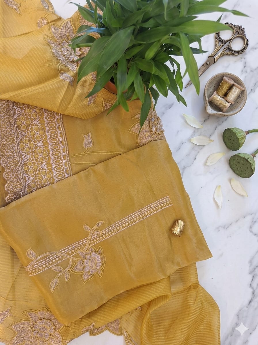 TISSUE UNSTITCH SUIT ADORNED WITH PATCH WORK