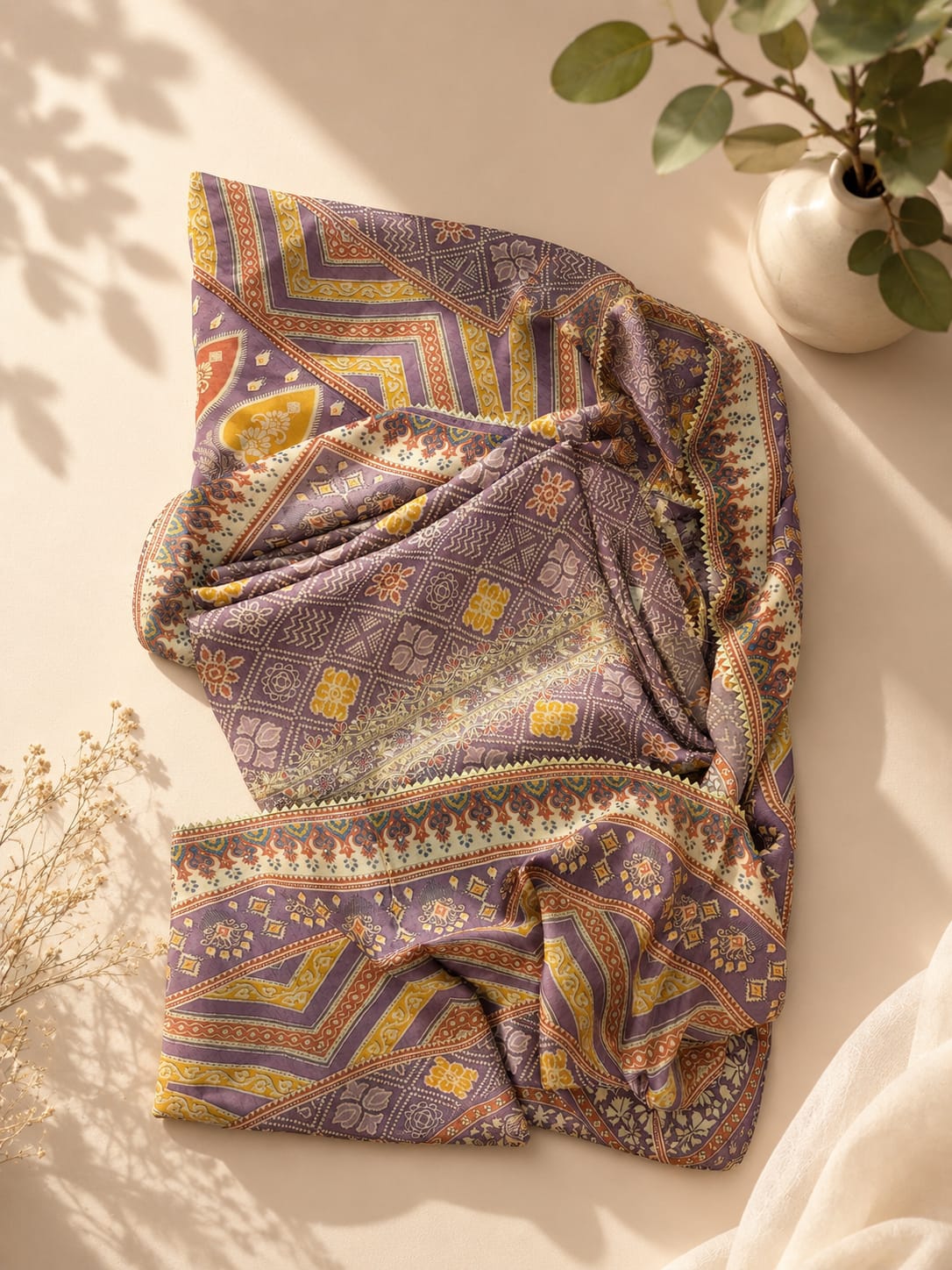 Delicate hand embroidery and floral prints on tissue fabric, complemented by a printed gota lace dupatta — stylish suits for women.